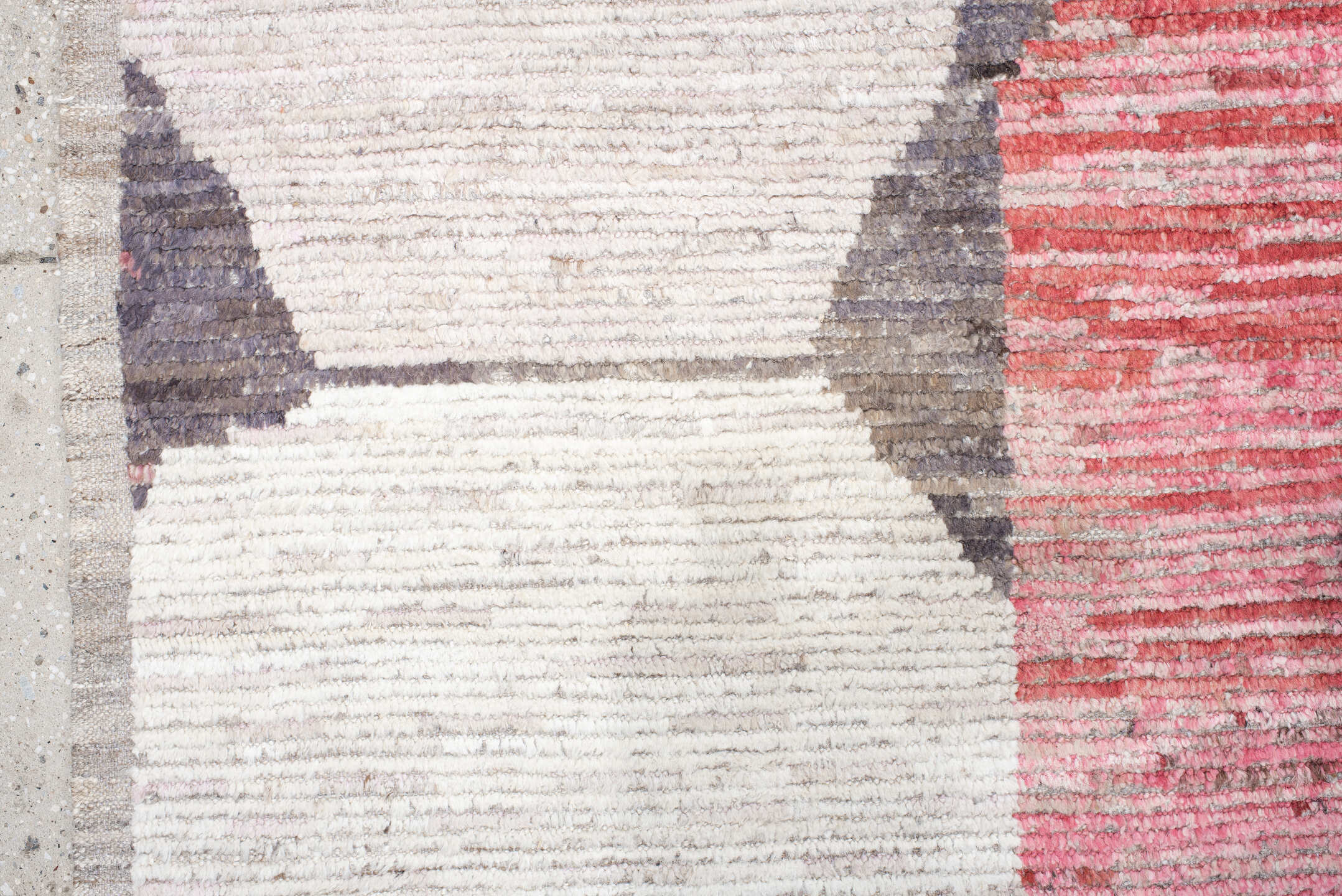14' x 14' one-of-a-kind handmade vintage Tulu oversize rug. Color palette: ivory, blush, sand, taupe, charcoal, coral, cream