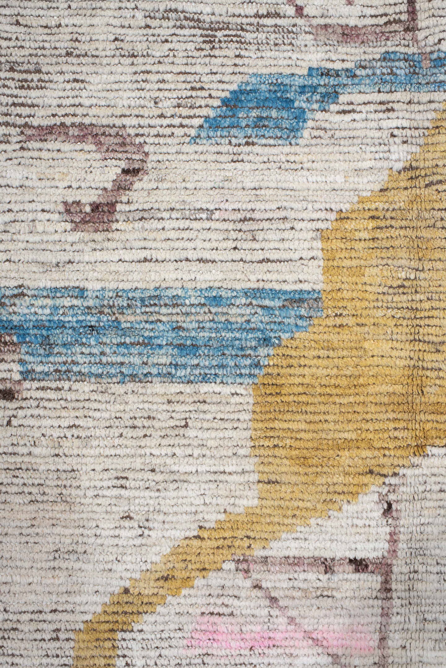 16' x 20' one-of-a-kind handmade vintage Tulu oversize rug. Color palette: ivory, rust, blush, sky blue, soft gold, taupe