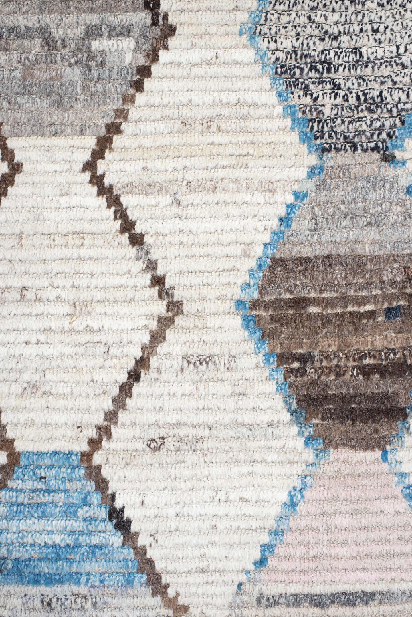 11' x 13' one-of-a-kind handmade vintage Tulu oversize rug. Color palette: ivory, sky blue, taupe, gray, charcoal, rose