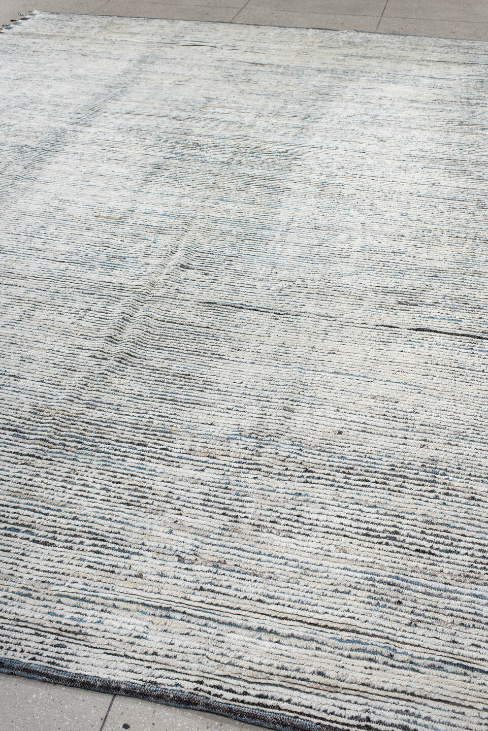 10' x 13' one-of-a-kind handmade vintage Tulu large size rug. Color palette: ivory, charcoal, slate, cream, gray, black