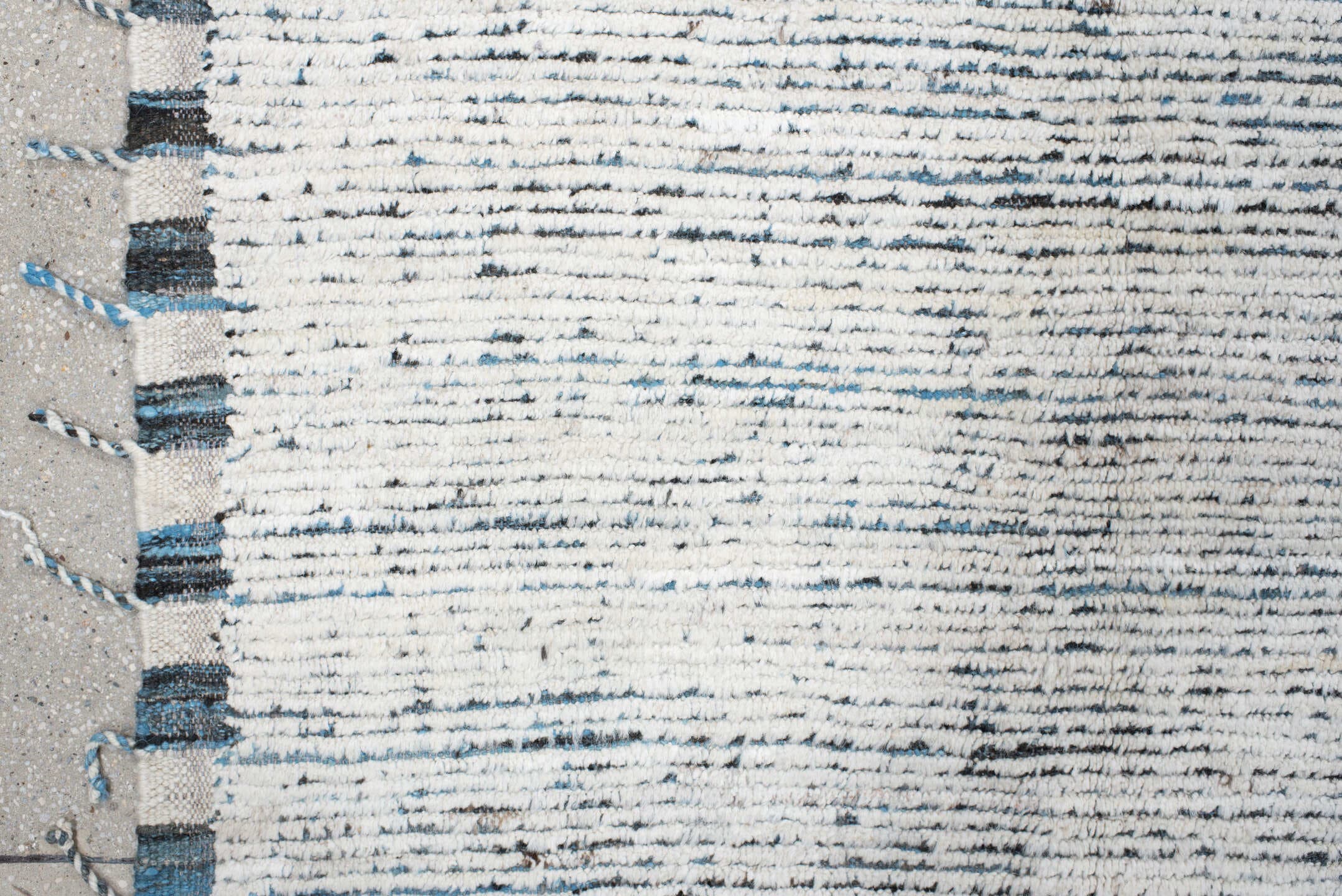 10' x 13' one-of-a-kind handmade vintage Tulu large size rug. Color palette: ivory, charcoal, slate, cream, gray, black