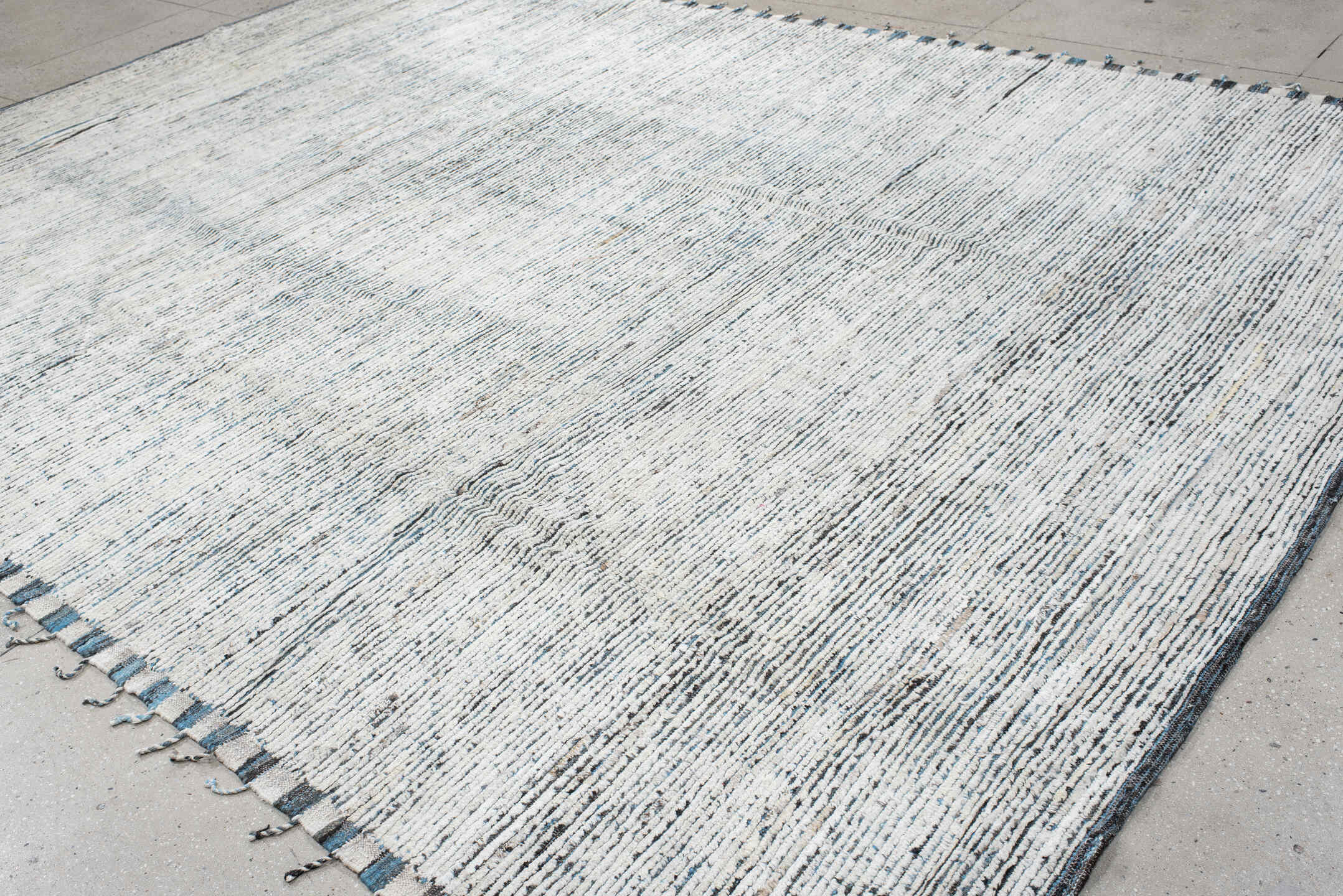 10' x 13' one-of-a-kind handmade vintage Tulu large size rug. Color palette: ivory, charcoal, slate, cream, gray, black