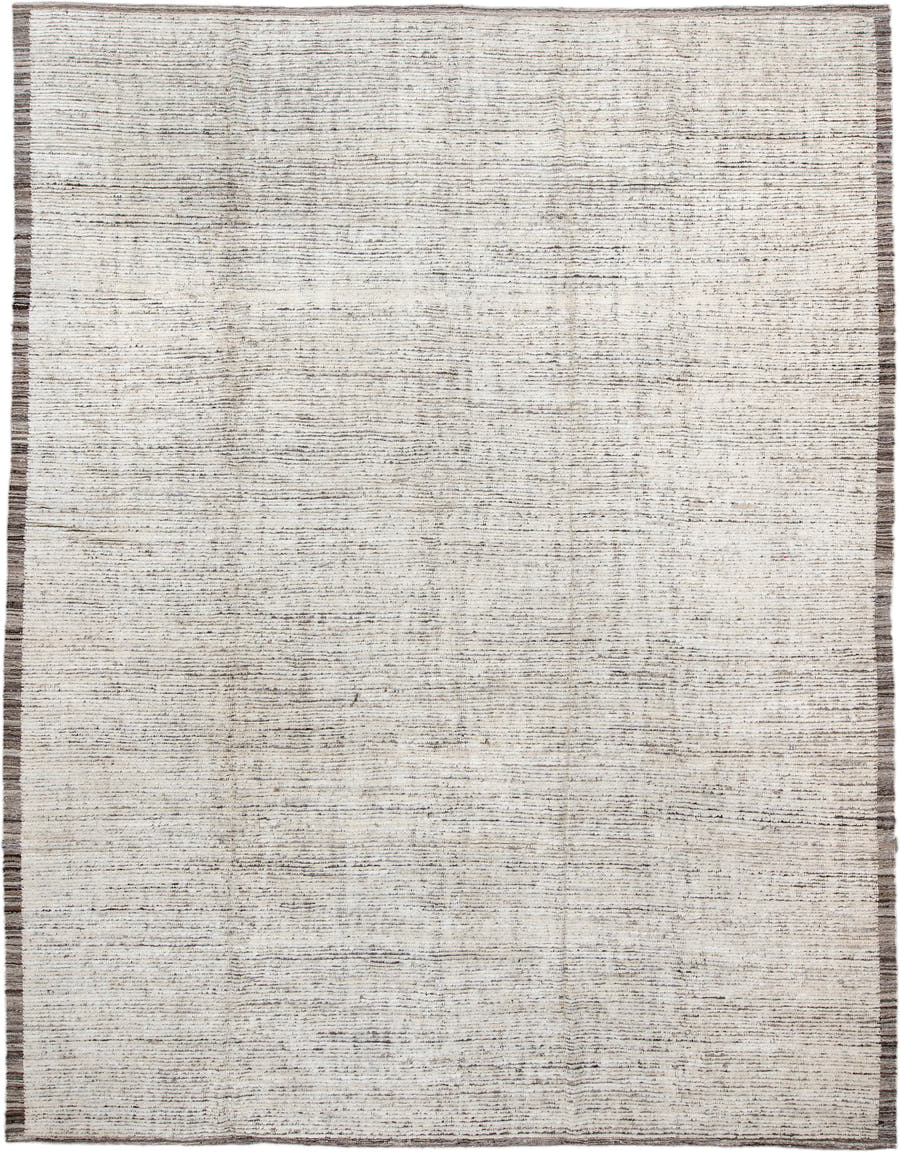 10' x 13' one-of-a-kind handmade vintage Tulu large size rug. Color palette: ivory, charcoal, taupe, brown, gray, black