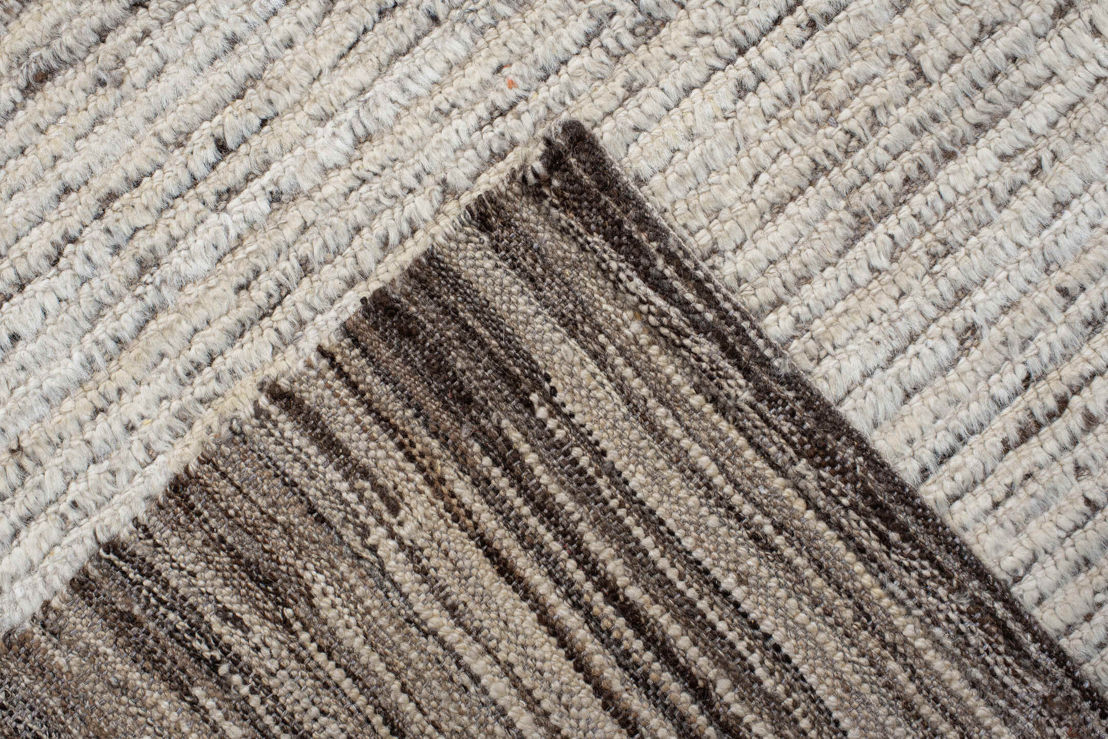 10' x 13' one-of-a-kind handmade vintage Tulu large size rug. Color palette: ivory, charcoal, taupe, brown, gray, black