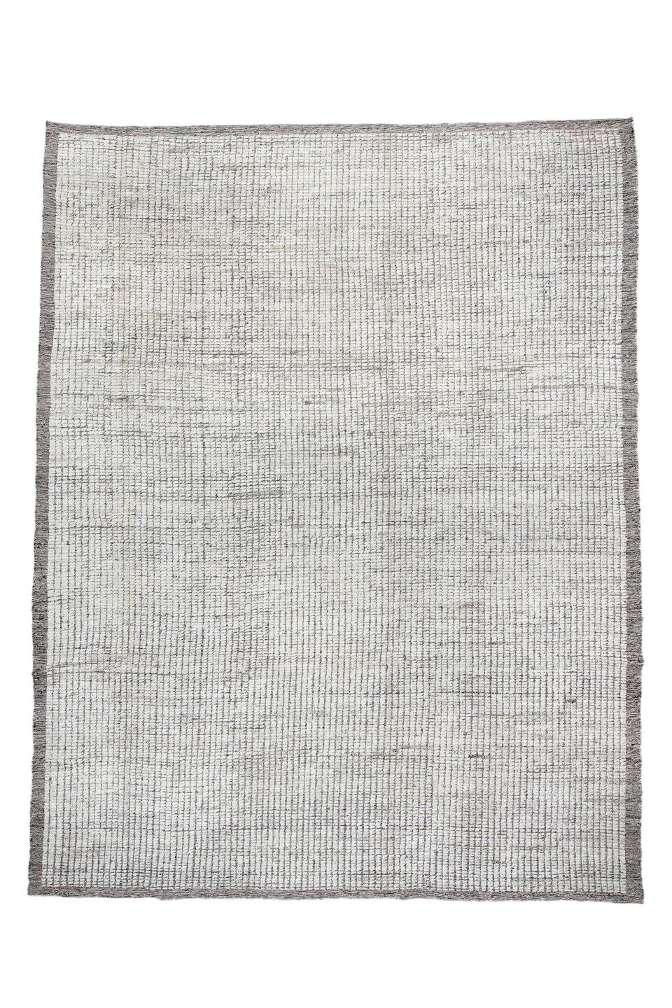 9' x 11' one-of-a-kind handmade vintage Tulu large size rug. Color palette: dark gray, dim gray, floral white, gainsboro