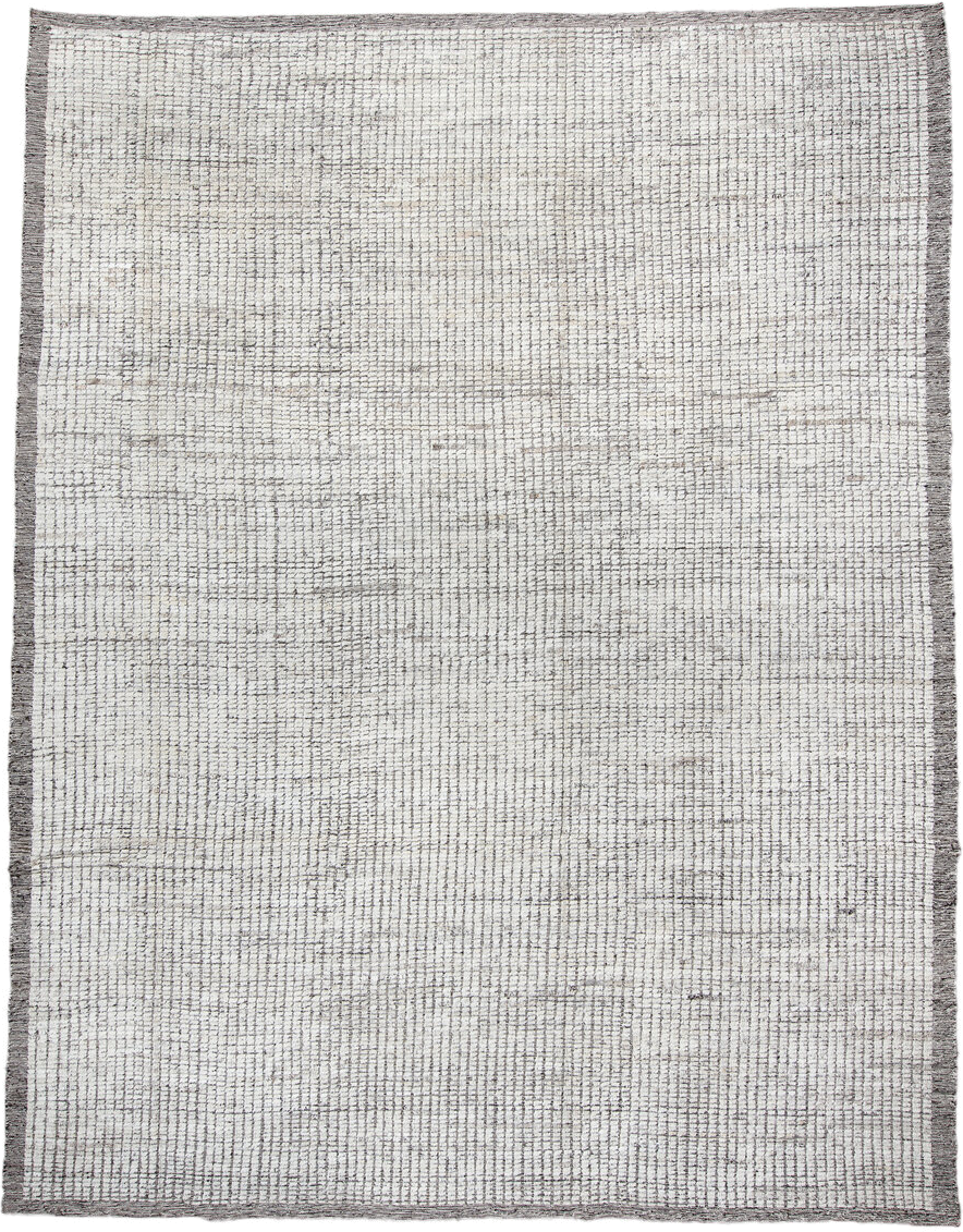 9' x 11' one-of-a-kind handmade vintage Tulu large size rug. Color palette: ivory, gray, taupe, beige