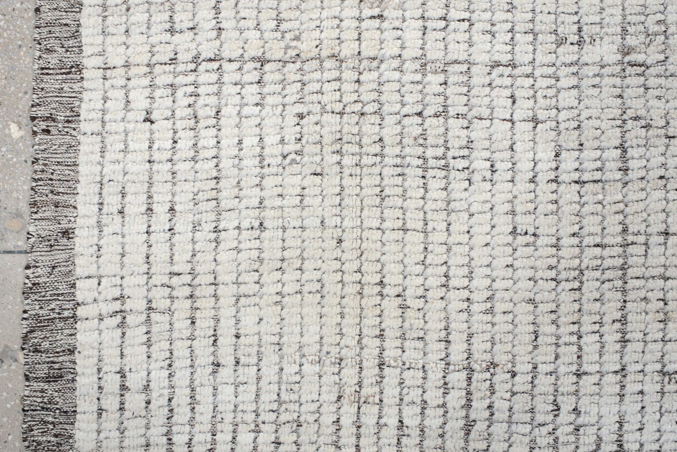 9' x 11' one-of-a-kind handmade vintage Tulu large size rug. Color palette: dark gray, dim gray, floral white, gainsboro