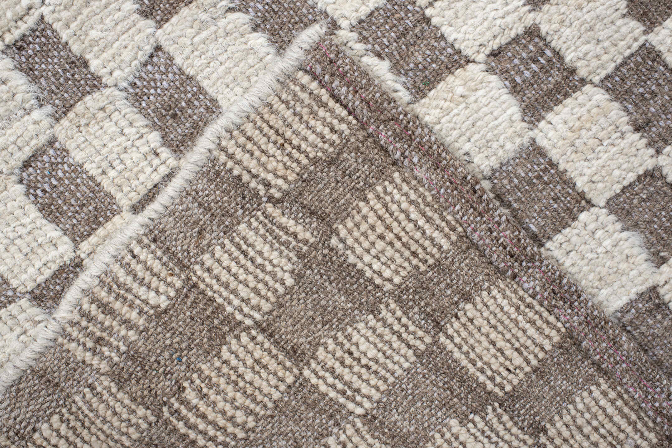 5' x 6' one-of-a-kind handmade vintage Tulu rug. Color palette: ivory, taupe, beige, gray