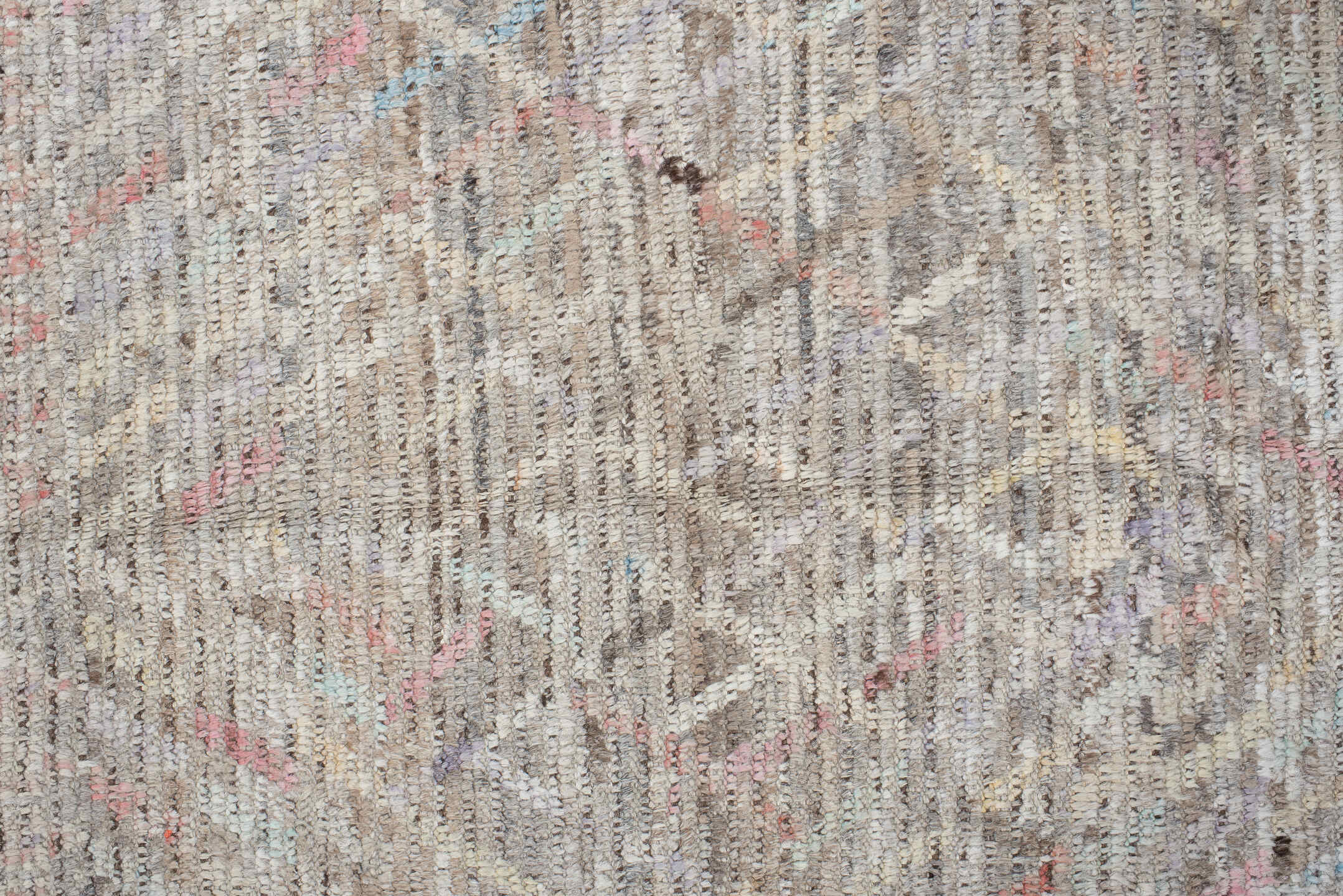 8' x 9' one-of-a-kind handmade vintage Tulu rug. Color palette: gray, light gray, off-white, pink, brown, gainsboro