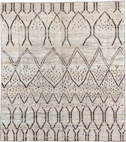 8' x 9' one-of-a-kind handmade vintage Tulu rug. Color palette: ivory, brown, taupe, charcoal, cream, beige, gray, black