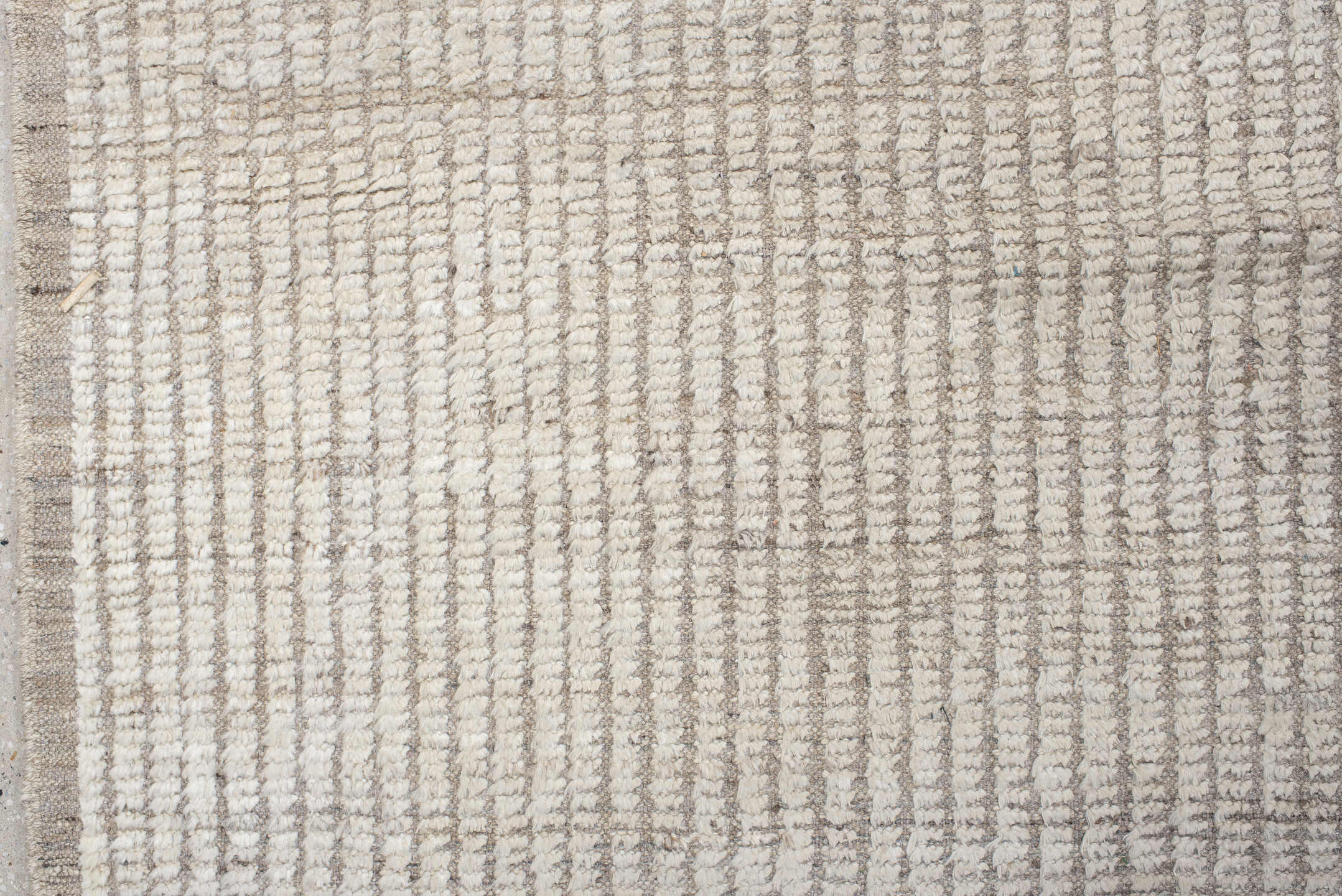 12' x 12' one-of-a-kind handmade vintage Tulu oversize rug. Color palette: ivory, taupe, pewter, warm gray, cream, beige