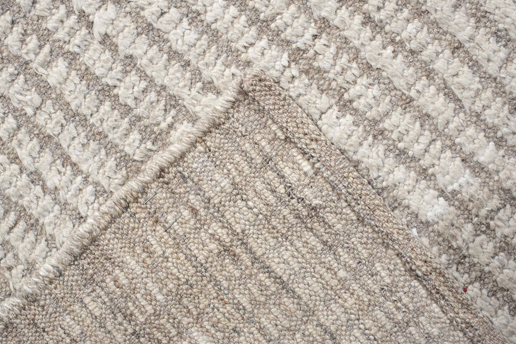 12' x 12' one-of-a-kind handmade vintage Tulu oversize rug. Color palette: ivory, taupe, pewter, warm gray, cream, beige