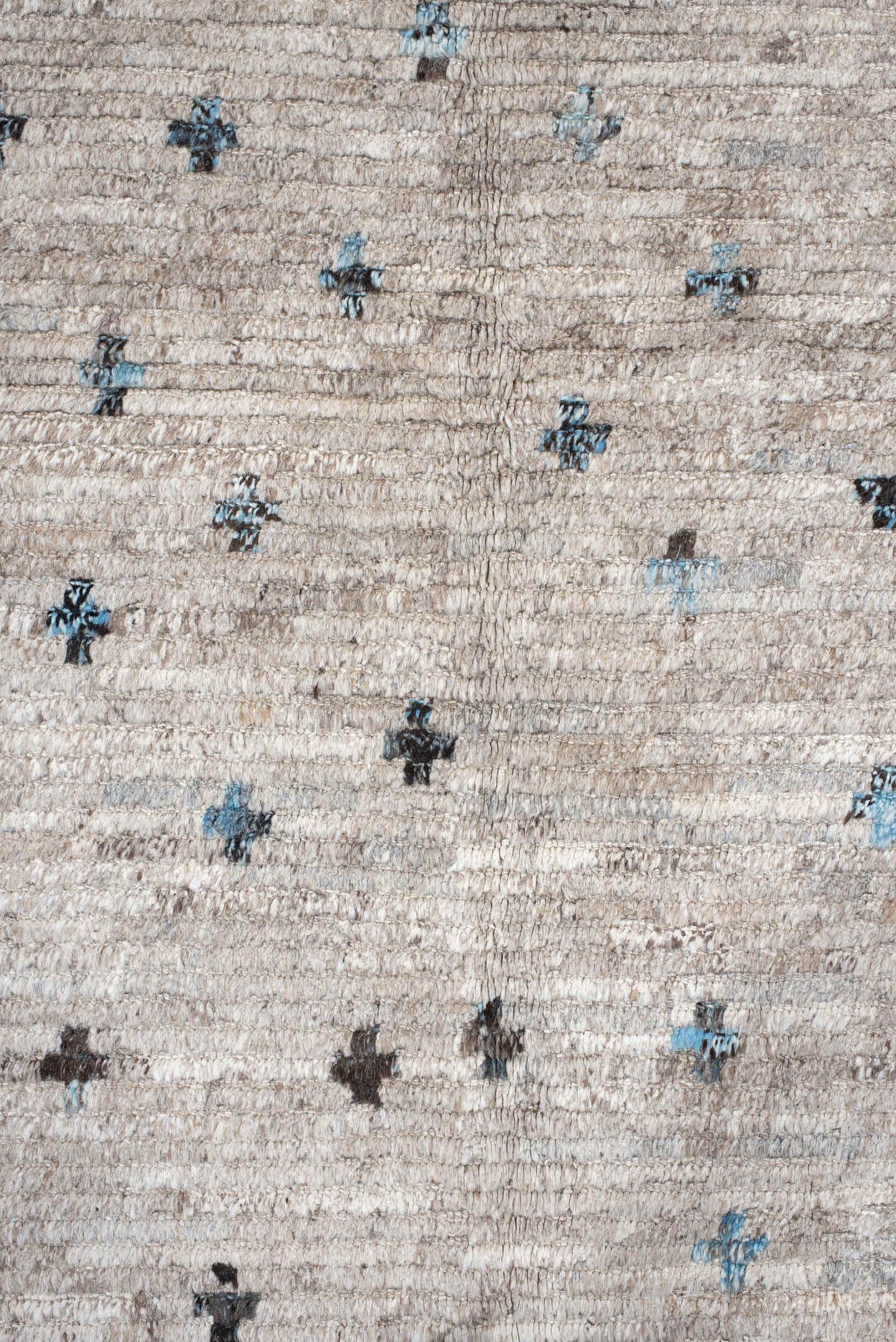 13' x 14' one-of-a-kind handmade vintage Tulu oversize rug. Color palette: ivory, taupe, charcoal, sky_blue, gray, beige