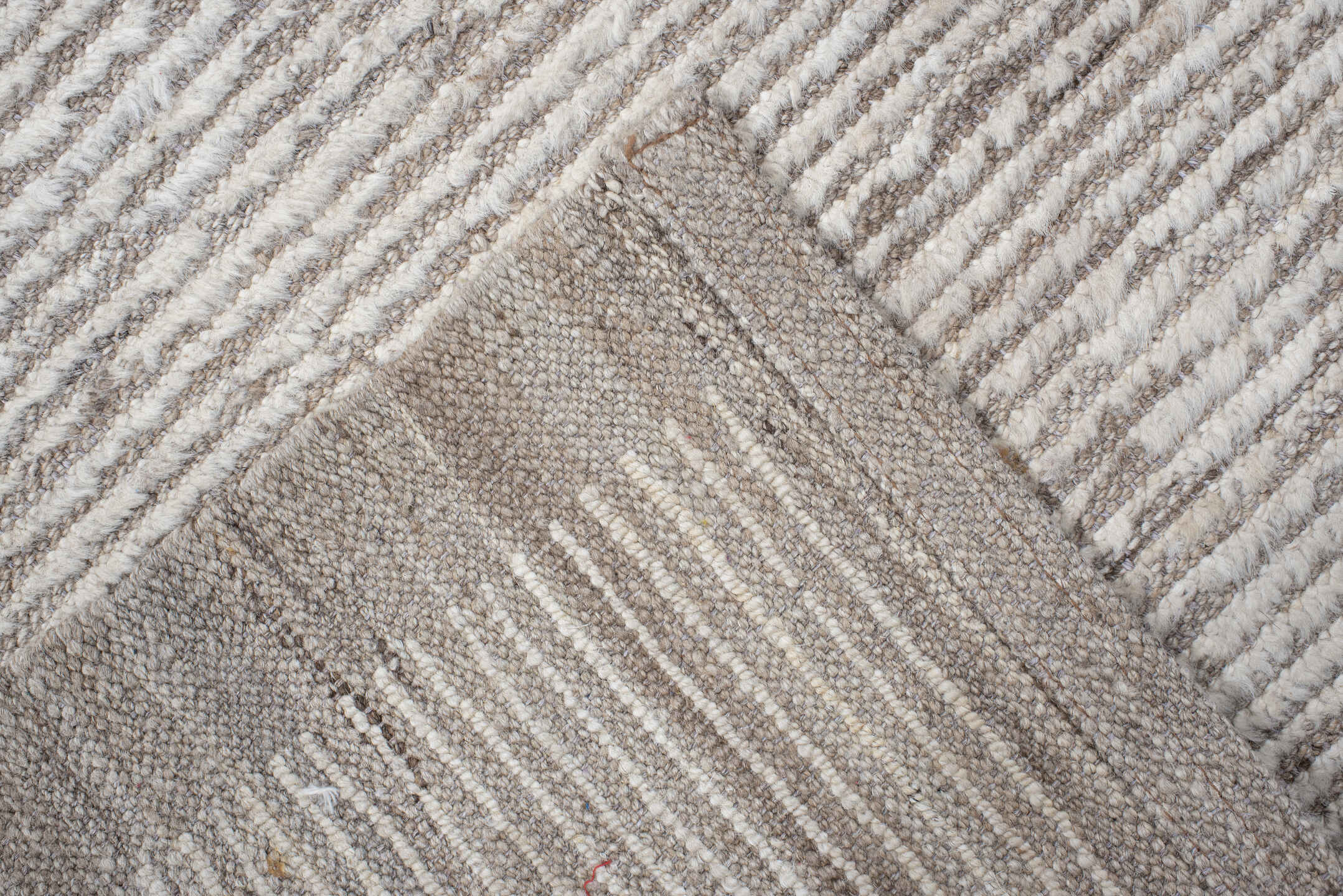 3' x 14' one-of-a-kind handmade vintage Tulu runner rug. Color palette: ivory, taupe, beige, cream, gray