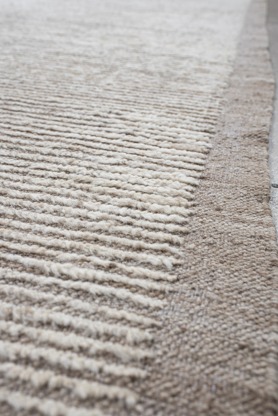 3' x 14' one-of-a-kind handmade vintage Tulu runner rug. Color palette: ivory, taupe, beige, cream, gray