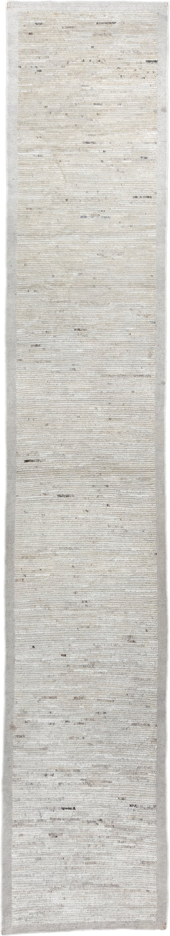 3' x 18' one-of-a-kind handmade vintage Tulu runner rug. Color palette: ivory, cream, taupe, charcoal, beige, gray, black