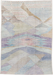 9' x 14' one-of-a-kind handmade vintage Tulu large size rug. Color palette: ivory, sky_blue, taupe, lavender, beige, pink