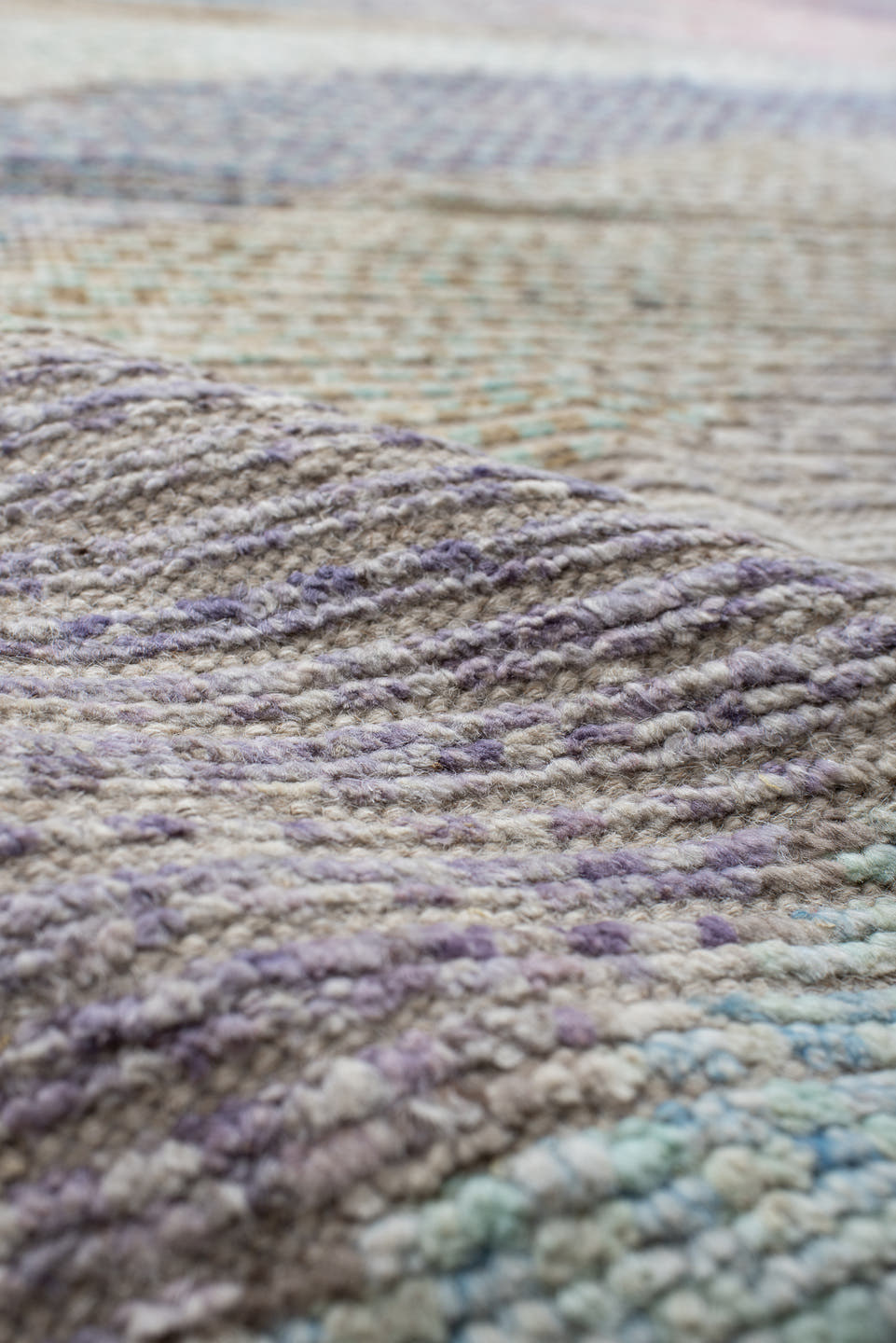 9' x 14' one-of-a-kind handmade vintage Tulu large size rug. Color palette: ivory, sky_blue, taupe, lavender, beige, pink