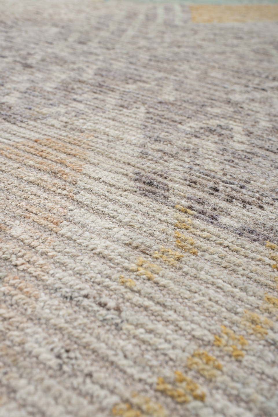 10' x 13' one-of-a-kind handmade vintage Tulu large size rug. Color palette: ivory, aqua, pale gold, peach, lavender, taupe