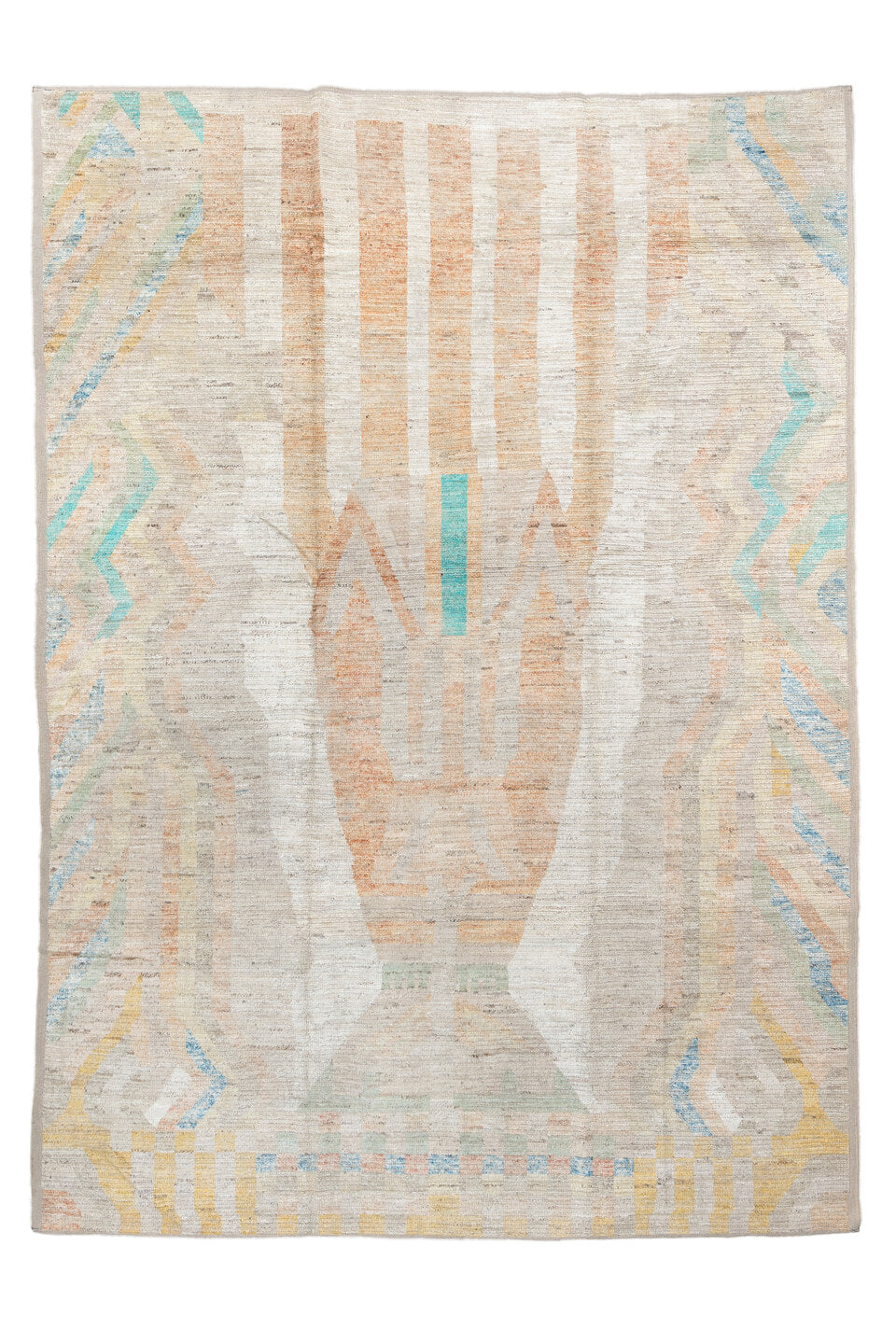 10' x 13' one-of-a-kind handmade vintage Tulu large size rug. Color palette: antiquewhite, blue, brown, burlywood