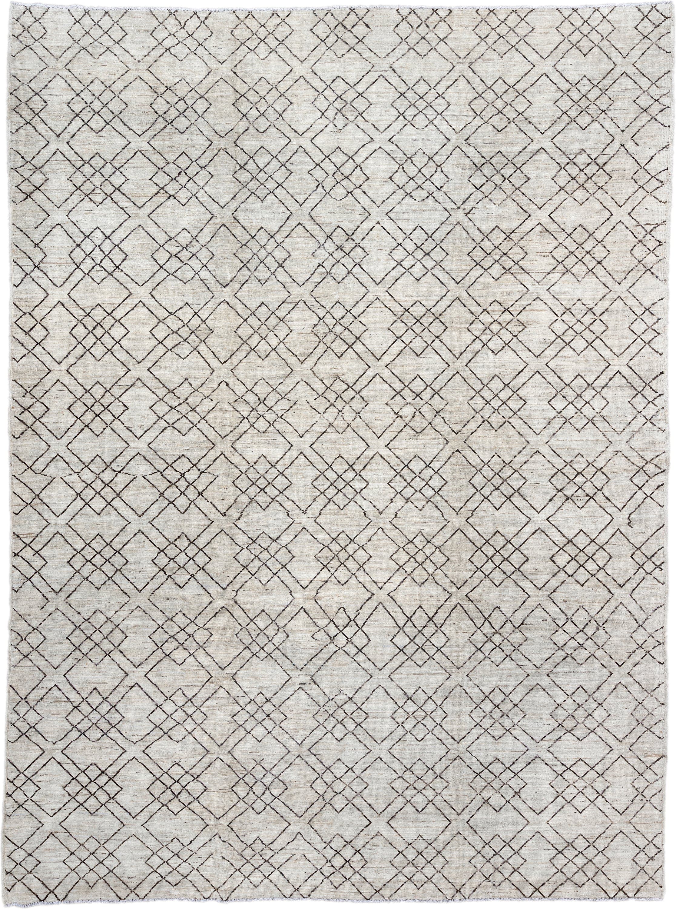 10' x 13' one-of-a-kind handmade vintage Tulu large size rug. Color palette: ivory, charcoal, taupe, cream, gray, black
