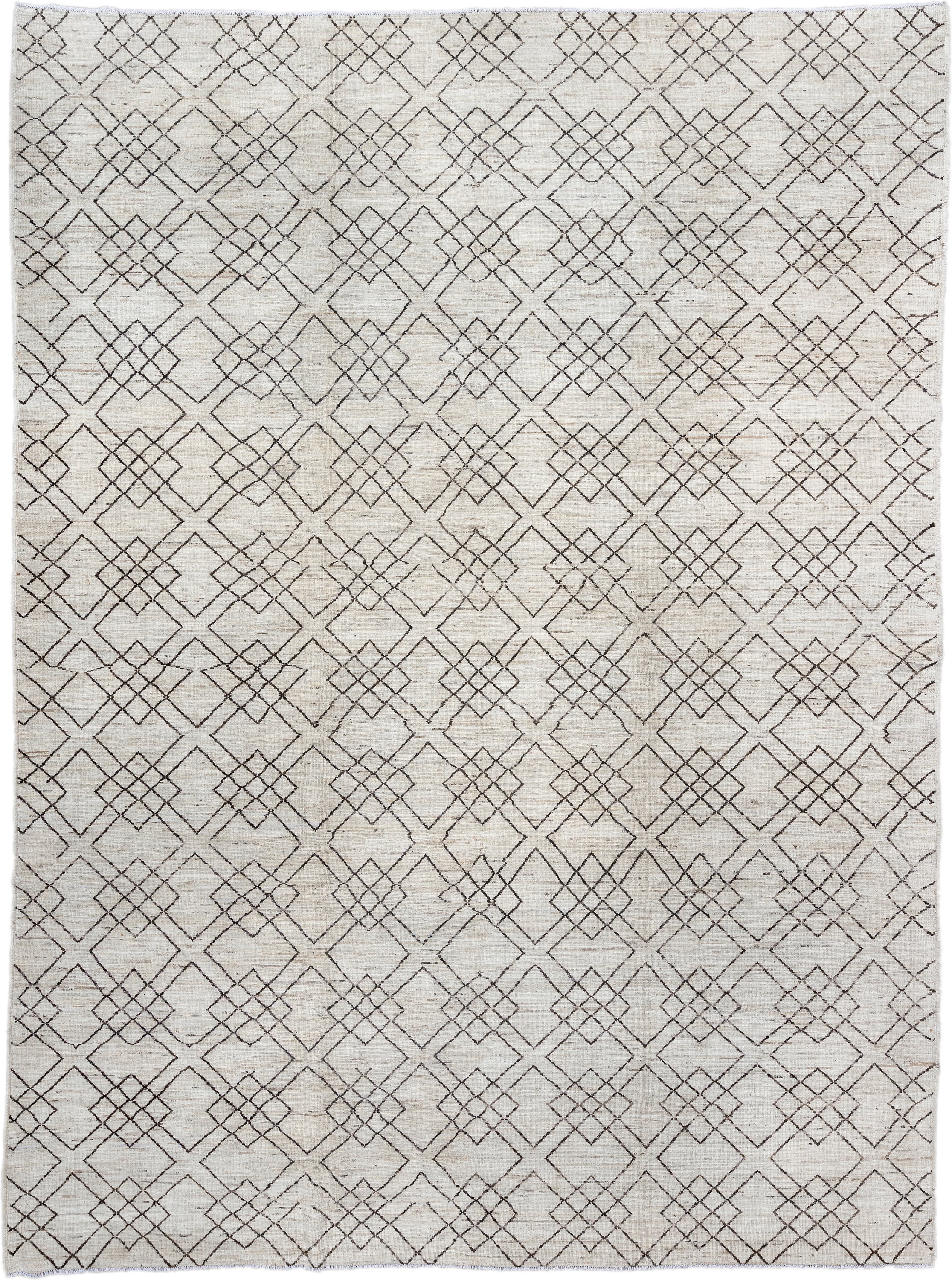 10' x 13' one-of-a-kind handmade vintage Tulu large size rug. Color palette: ivory, charcoal, taupe, cream, gray, black