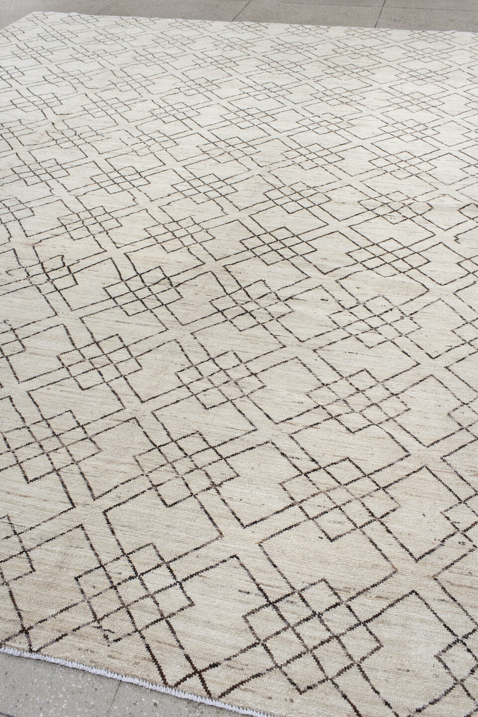 10' x 13' one-of-a-kind handmade vintage Tulu large size rug. Color palette: ivory, charcoal, taupe, cream, gray, black