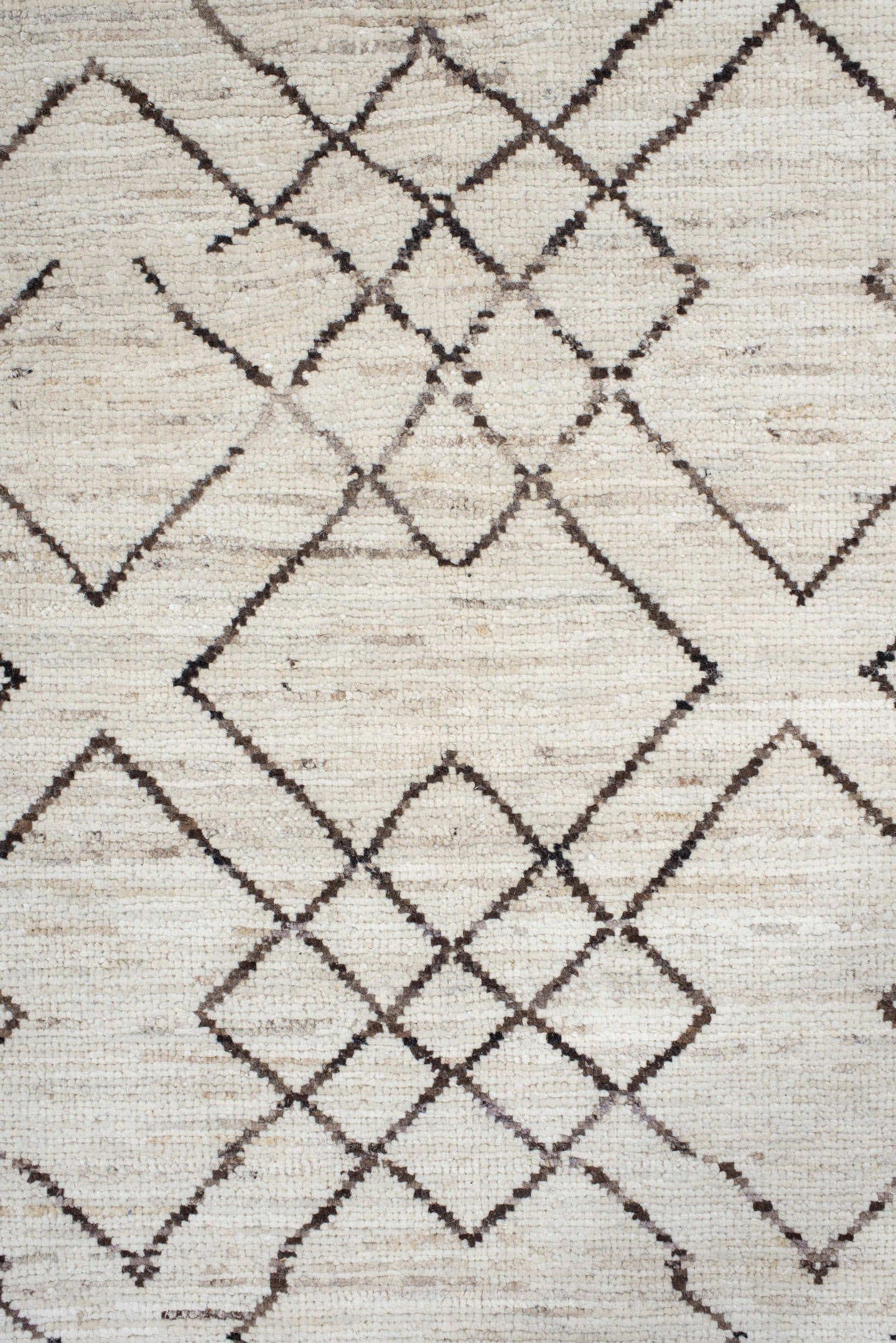 10' x 13' one-of-a-kind handmade vintage Tulu large size rug. Color palette: ivory, charcoal, taupe, cream, gray, black
