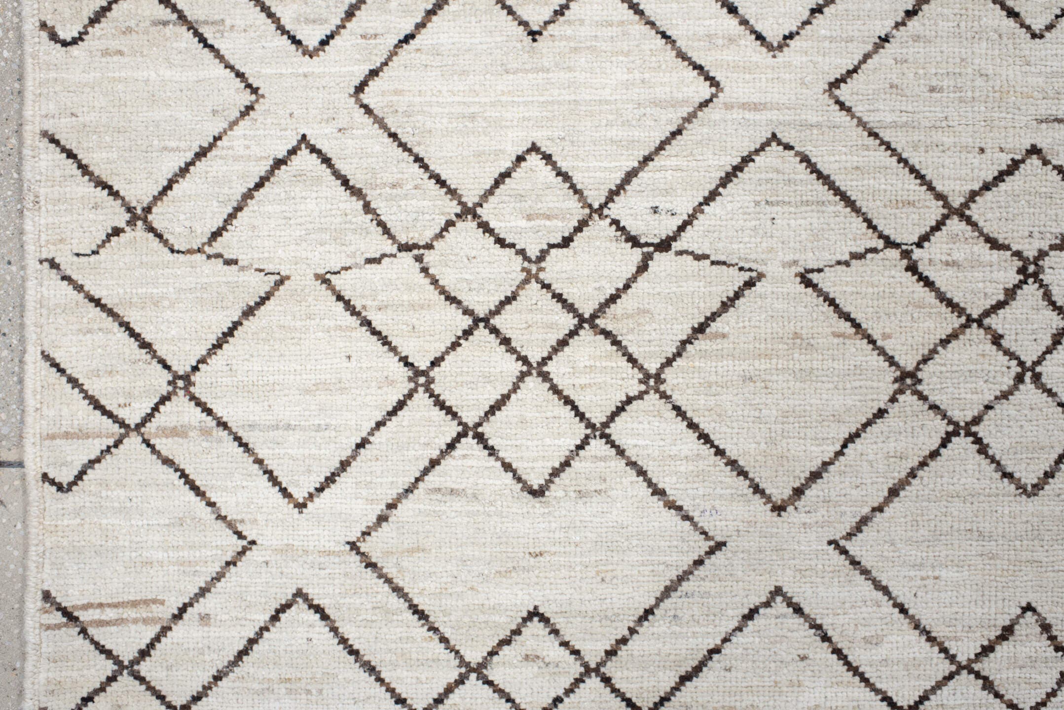 10' x 13' one-of-a-kind handmade vintage Tulu large size rug. Color palette: ivory, charcoal, taupe, cream, gray, black