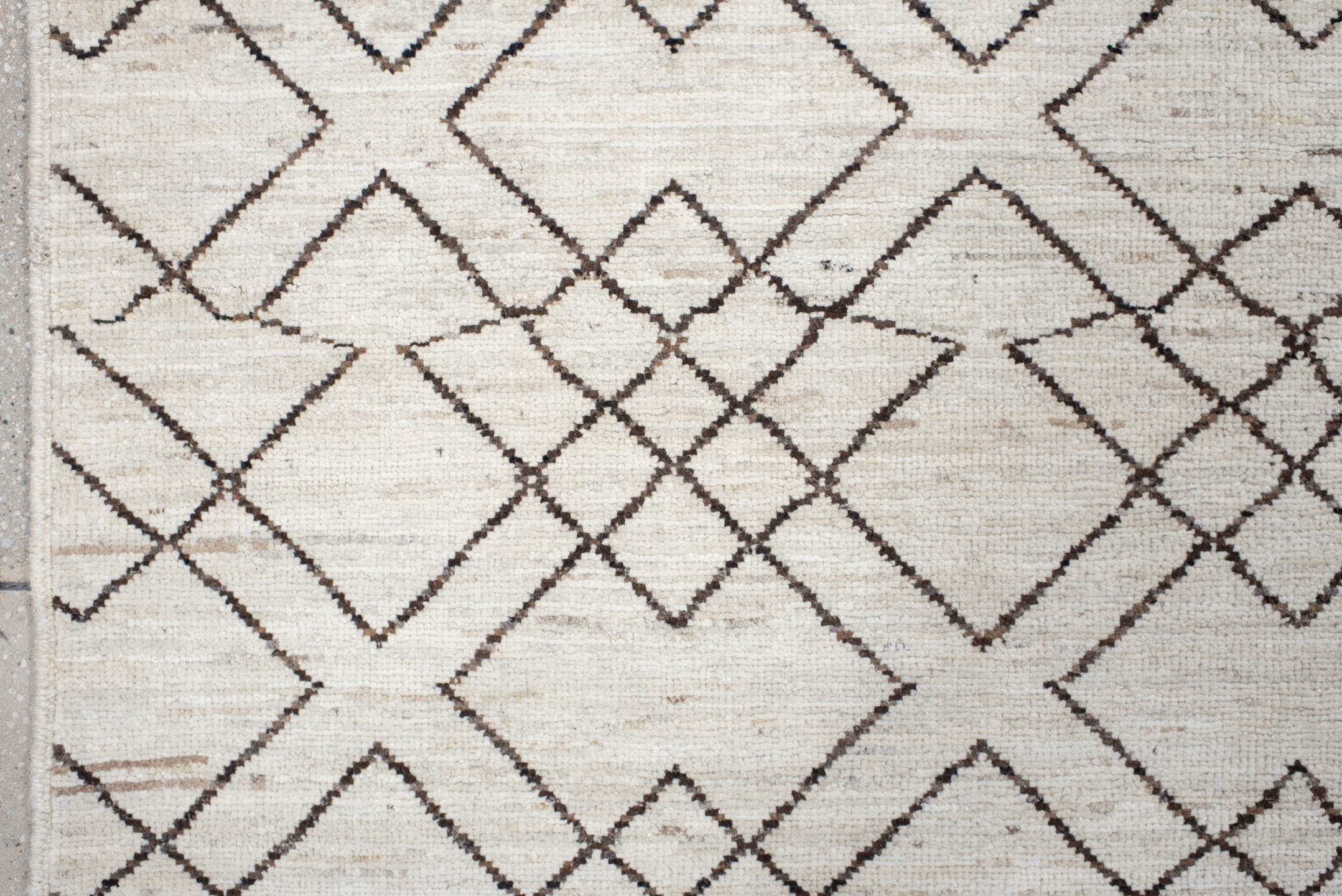 10' x 13' one-of-a-kind handmade vintage Tulu large size rug. Color palette: ivory, charcoal, taupe, cream, gray, black