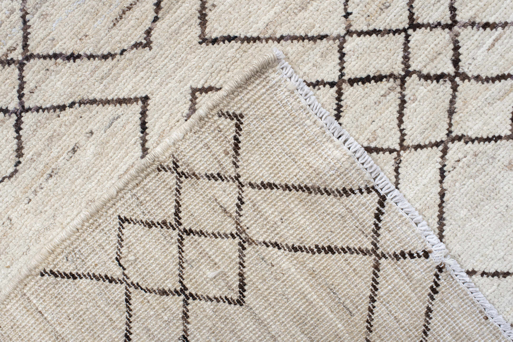 10' x 13' one-of-a-kind handmade vintage Tulu large size rug. Color palette: ivory, charcoal, taupe, cream, gray, black