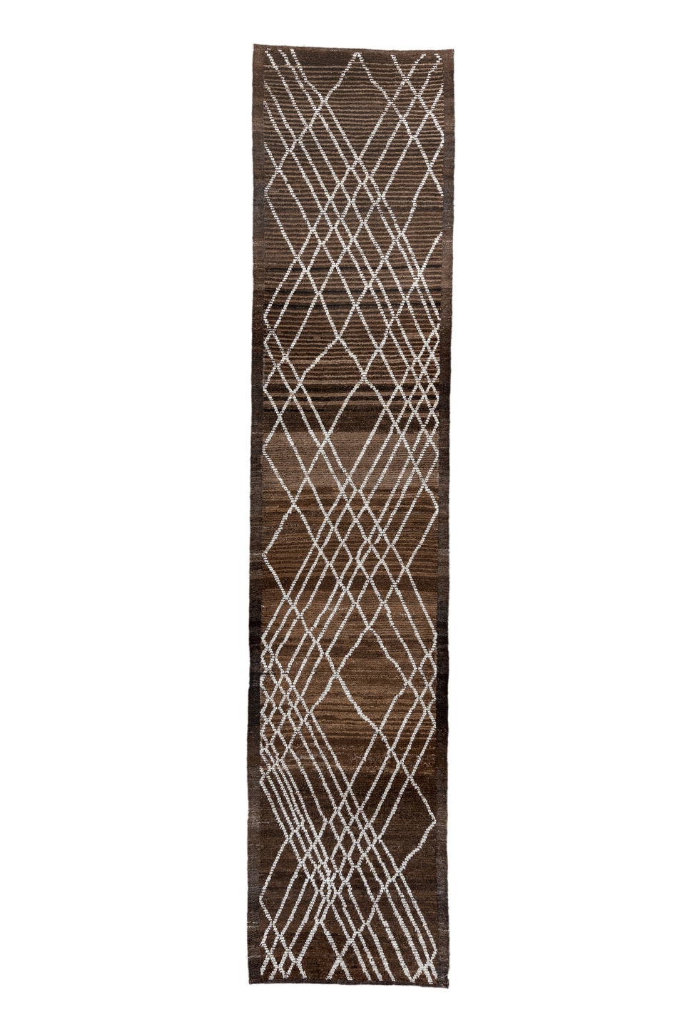 3' x 15' one-of-a-kind handmade vintage Tulu runner rug. Color palette: gray, off-white, black, light gray, pink, brown