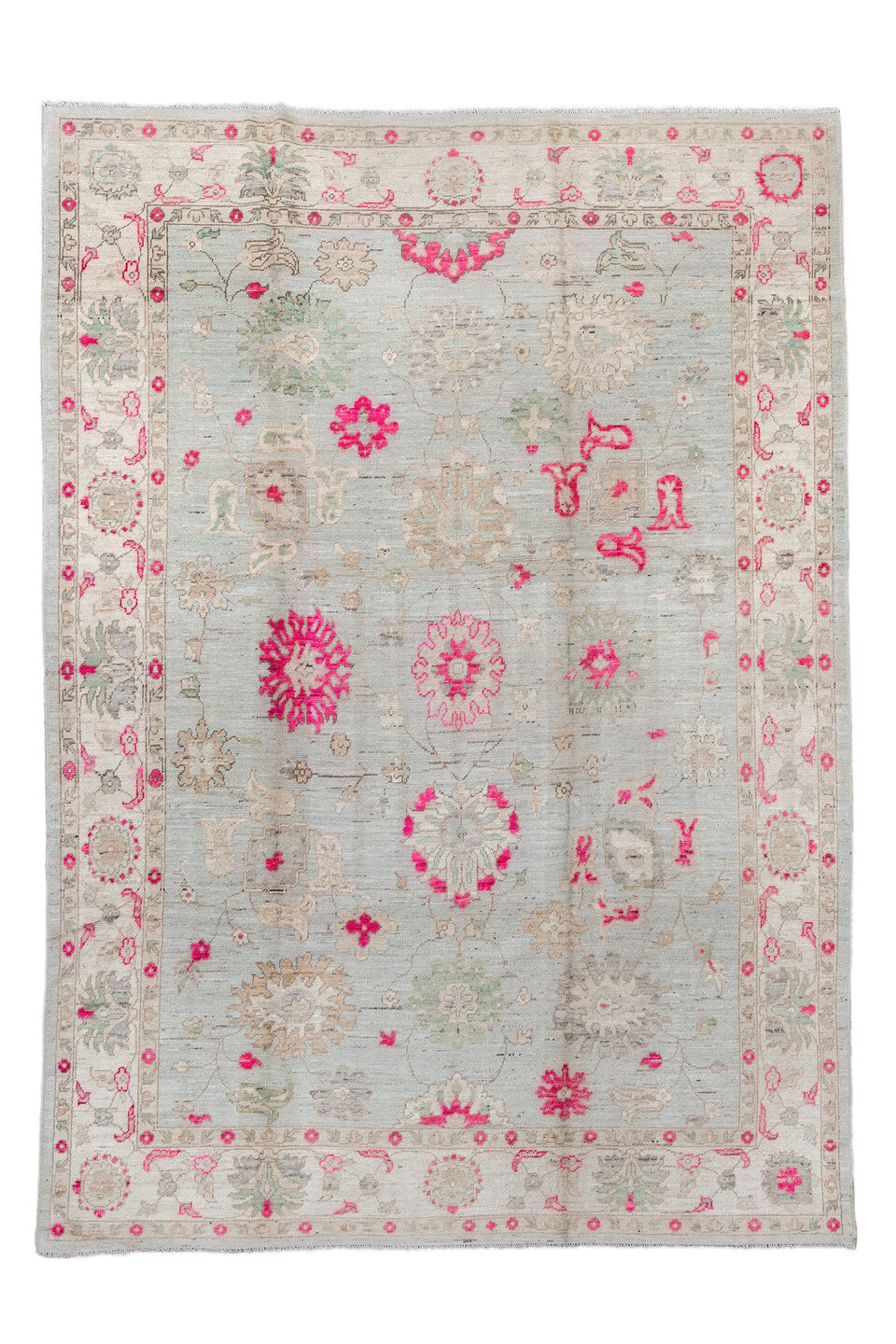 9' x 12' one-of-a-kind handmade vintage Oushak large size rug. Color palette: brown, dark gray, dim gray, gray, light gray