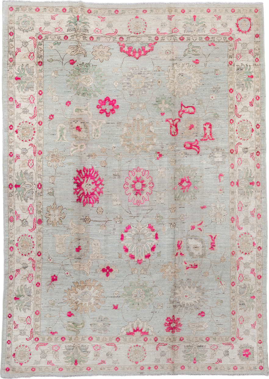 9' x 12' one-of-a-kind handmade vintage Oushak large size rug. Color palette: brown, dark gray, dim gray, gray, light gray