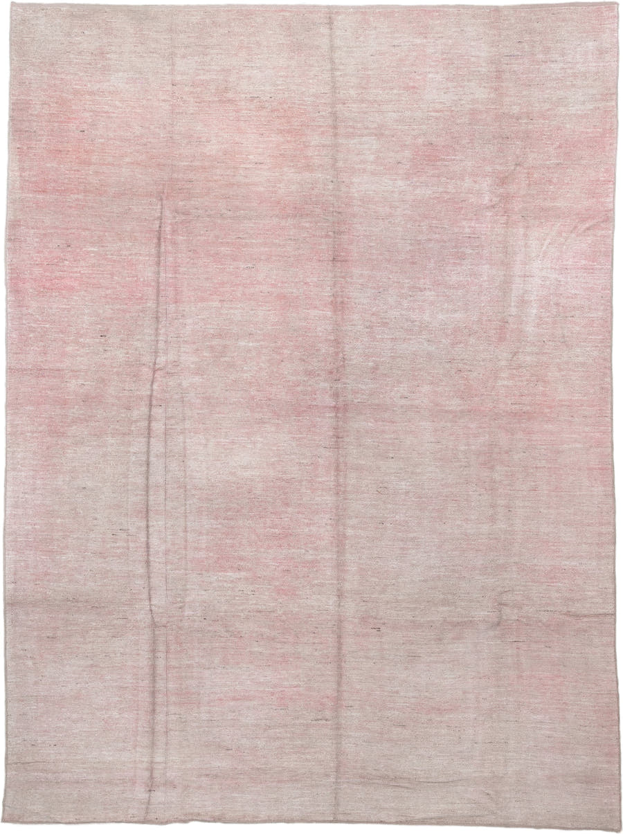 11' x 15' one-of-a-kind handmade vintage Tulu oversize rug. Color palette: blush, ivory, rose, taupe, pink, red, beige, gray