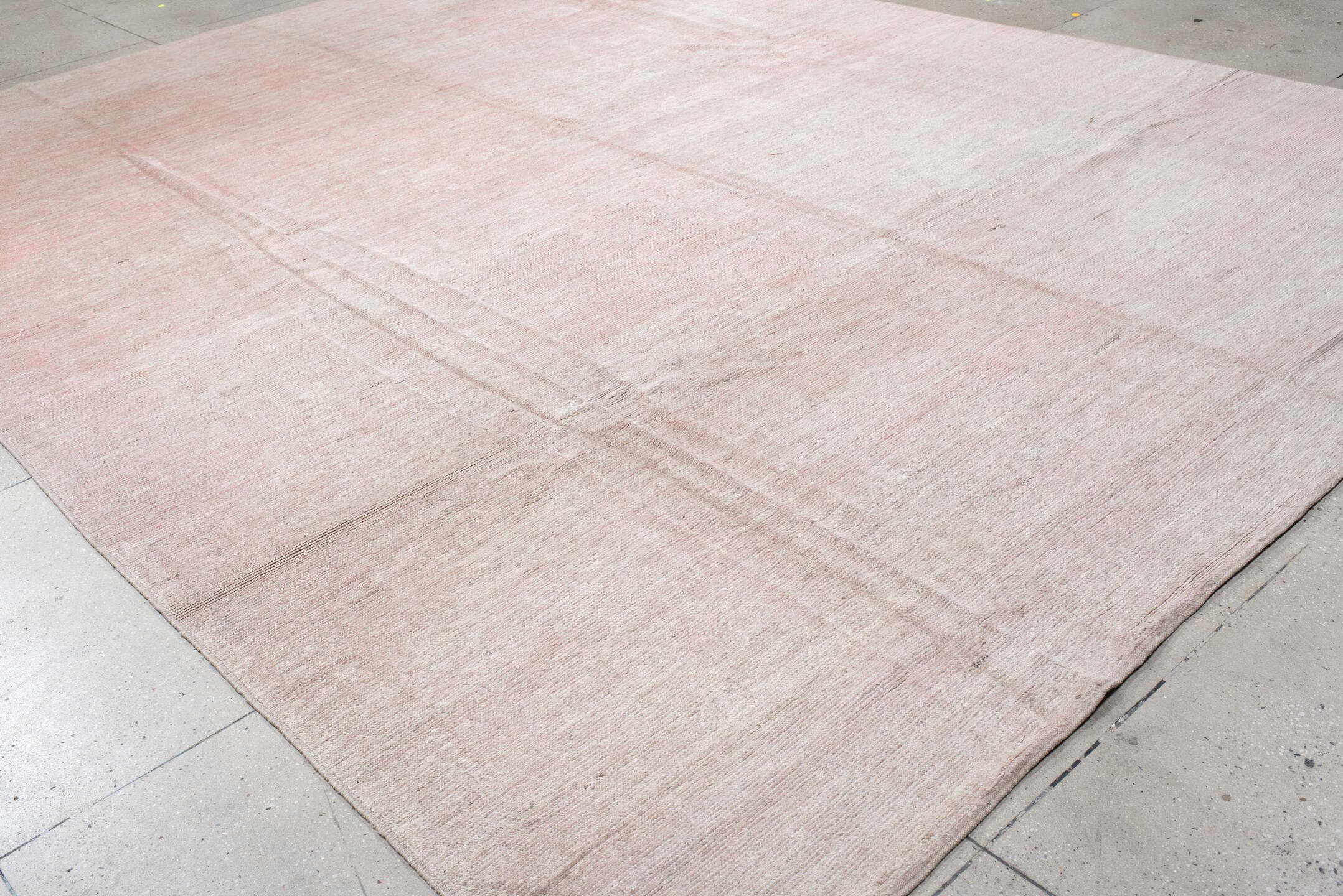 11' x 15' one-of-a-kind handmade vintage Tulu oversize rug. Color palette: blush, ivory, rose, taupe, pink, red, beige, gray