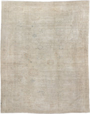 14' x 17' one-of-a-kind handmade vintage Tulu oversize rug. Color palette: ivory, beige, taupe, pale blue, cream, sand, gray