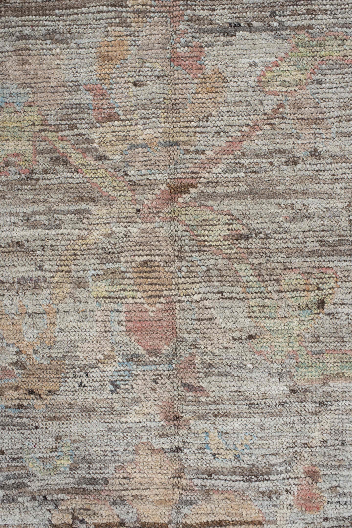8' x 9' one-of-a-kind handmade vintage Oushak large size rug. Color palette: taupe, ivory, sky blue, blush, sage, sand