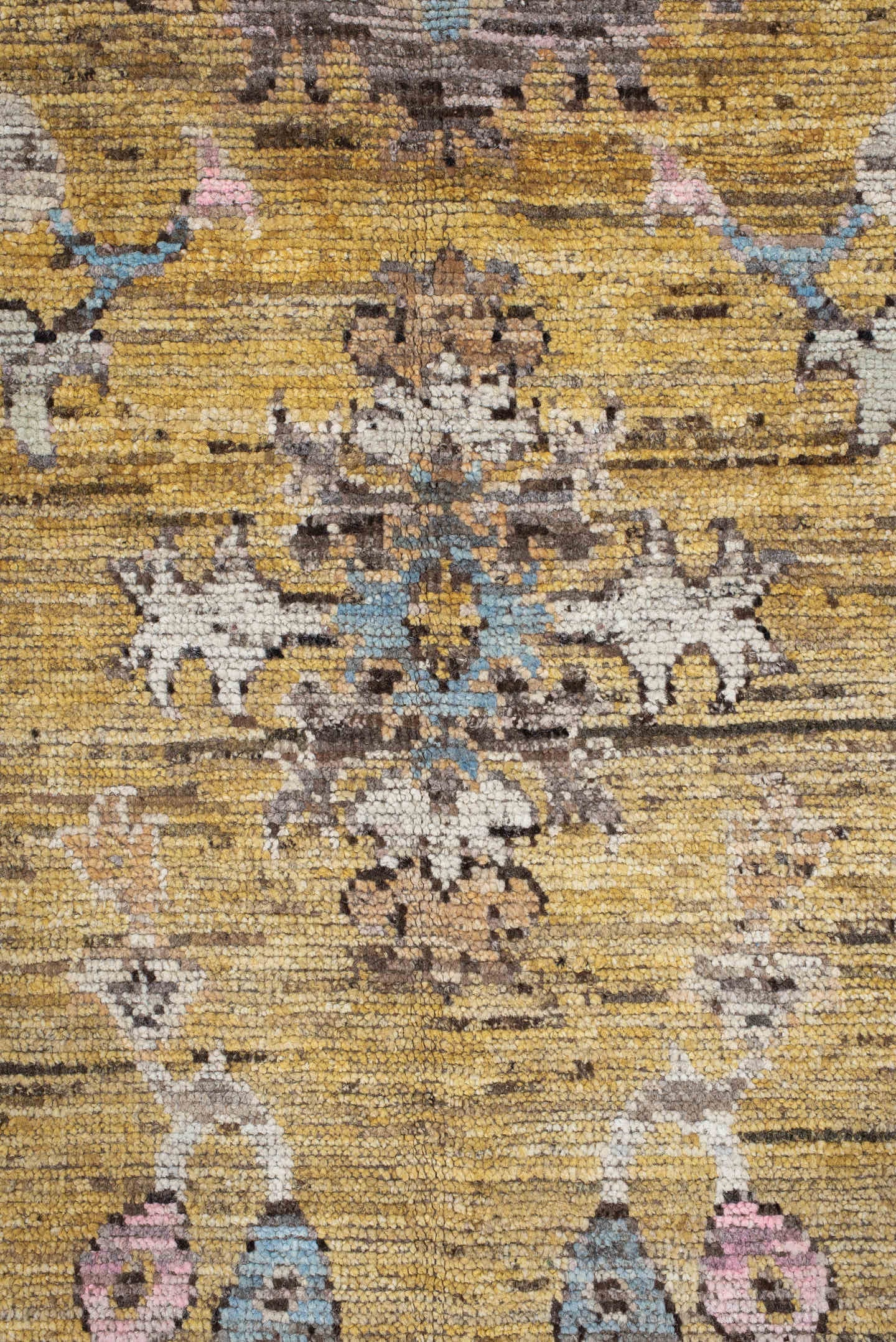 8' x 9' one-of-a-kind handmade vintage Oushak large size rug. Color palette: gold, sky_blue, ivory, pink, taupe, slate