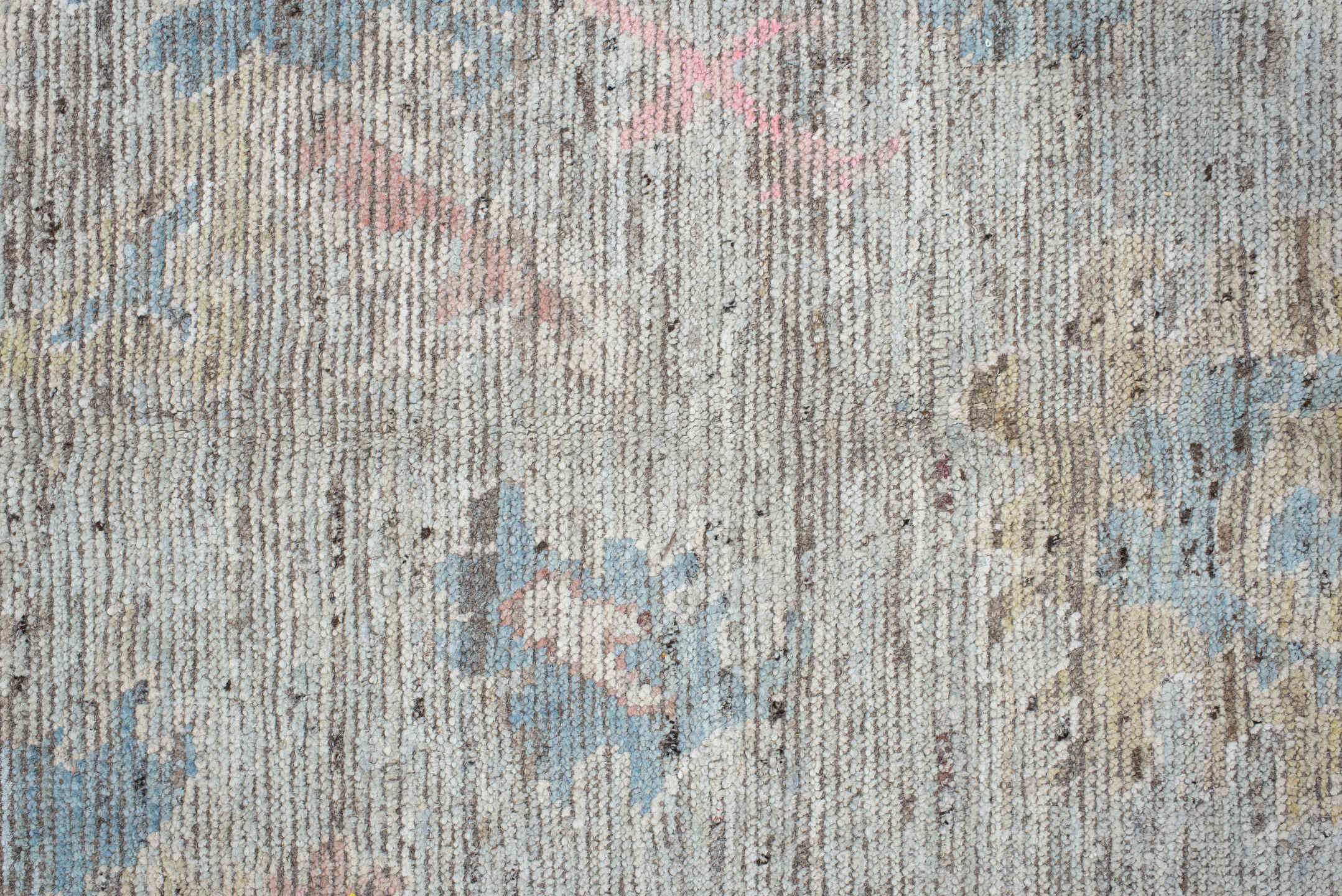 8' x 9' one-of-a-kind handmade vintage Oushak rug. Color palette: brown, dim gray, gainsboro, gray, light blue, light gray