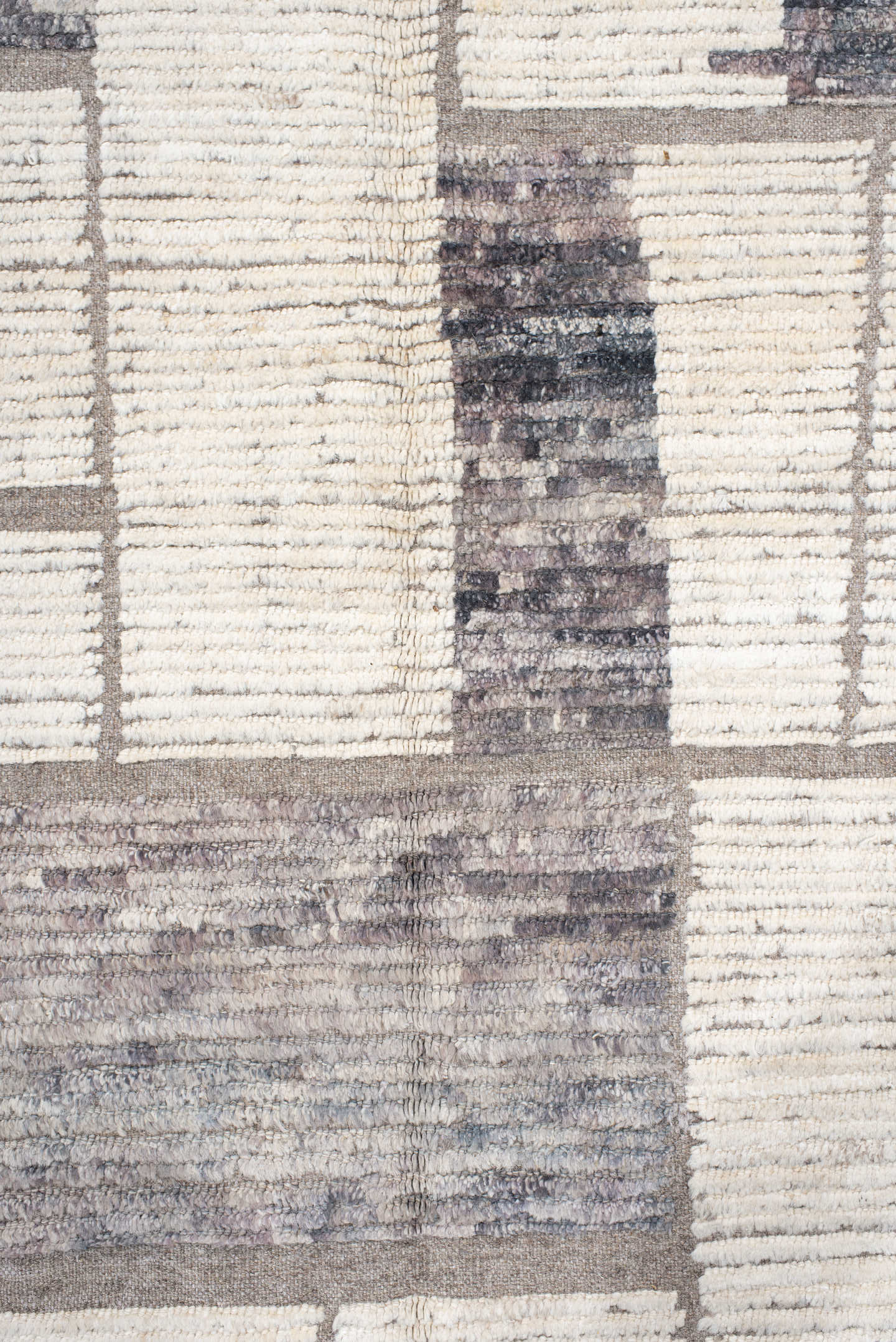 12' x 15' one-of-a-kind handmade vintage Tulu oversize rug. Color palette: ivory, taupe, gray, greige, charcoal, beige