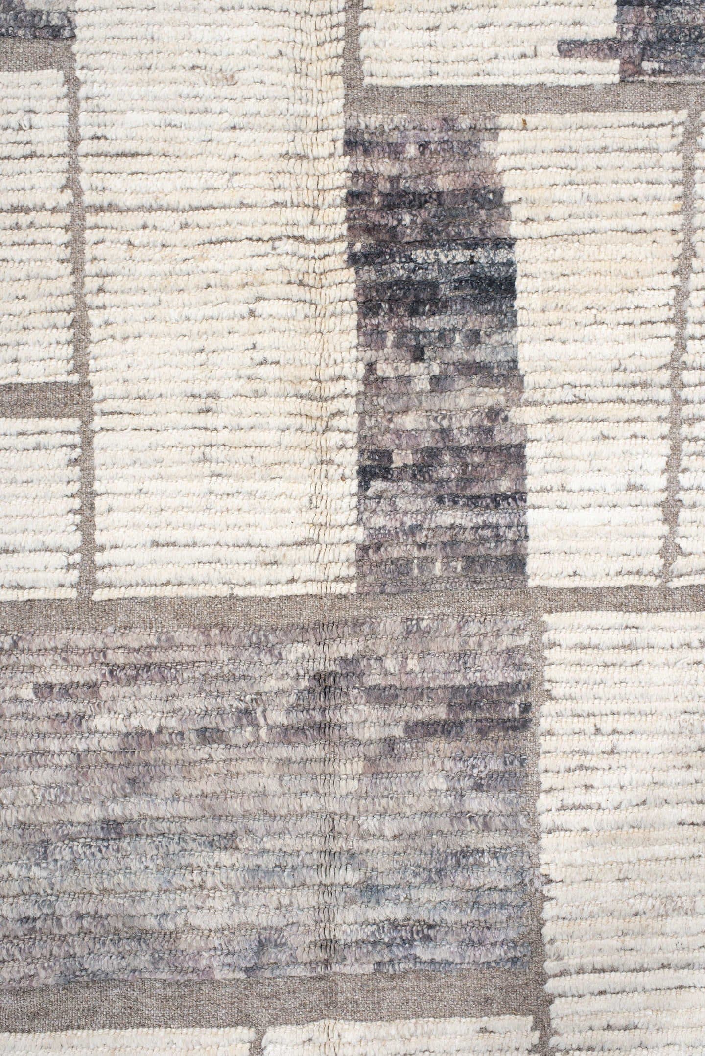 12' x 15' one-of-a-kind handmade vintage Tulu oversize rug. Color palette: ivory, taupe, gray, greige, charcoal, beige
