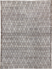 10' x 13' one-of-a-kind handmade vintage Tulu large size rug. Color palette: ivory, charcoal, taupe, brown, gray, black