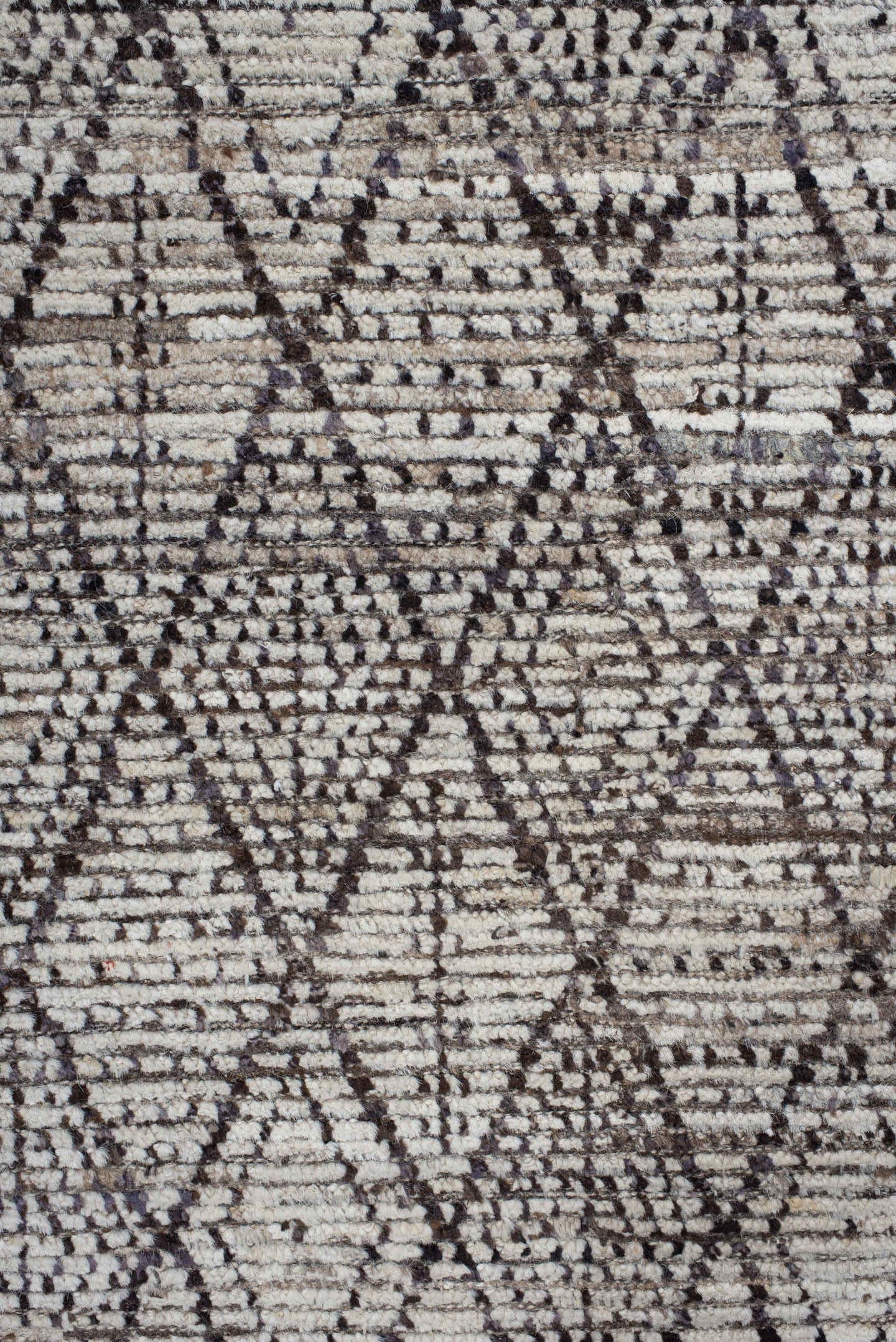 10' x 13' one-of-a-kind handmade vintage Tulu large size rug. Color palette: ivory, charcoal, taupe, brown, gray, black