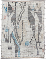 10' x 13' one-of-a-kind handmade vintage Tulu large size rug. Color palette: ivory, charcoal, gray, sky_blue, taupe