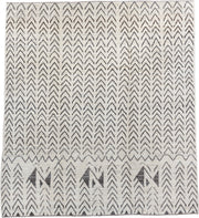 8' x 9' one-of-a-kind handmade vintage Tulu rug. Color palette: ivory, charcoal, taupe, gray, black, beige