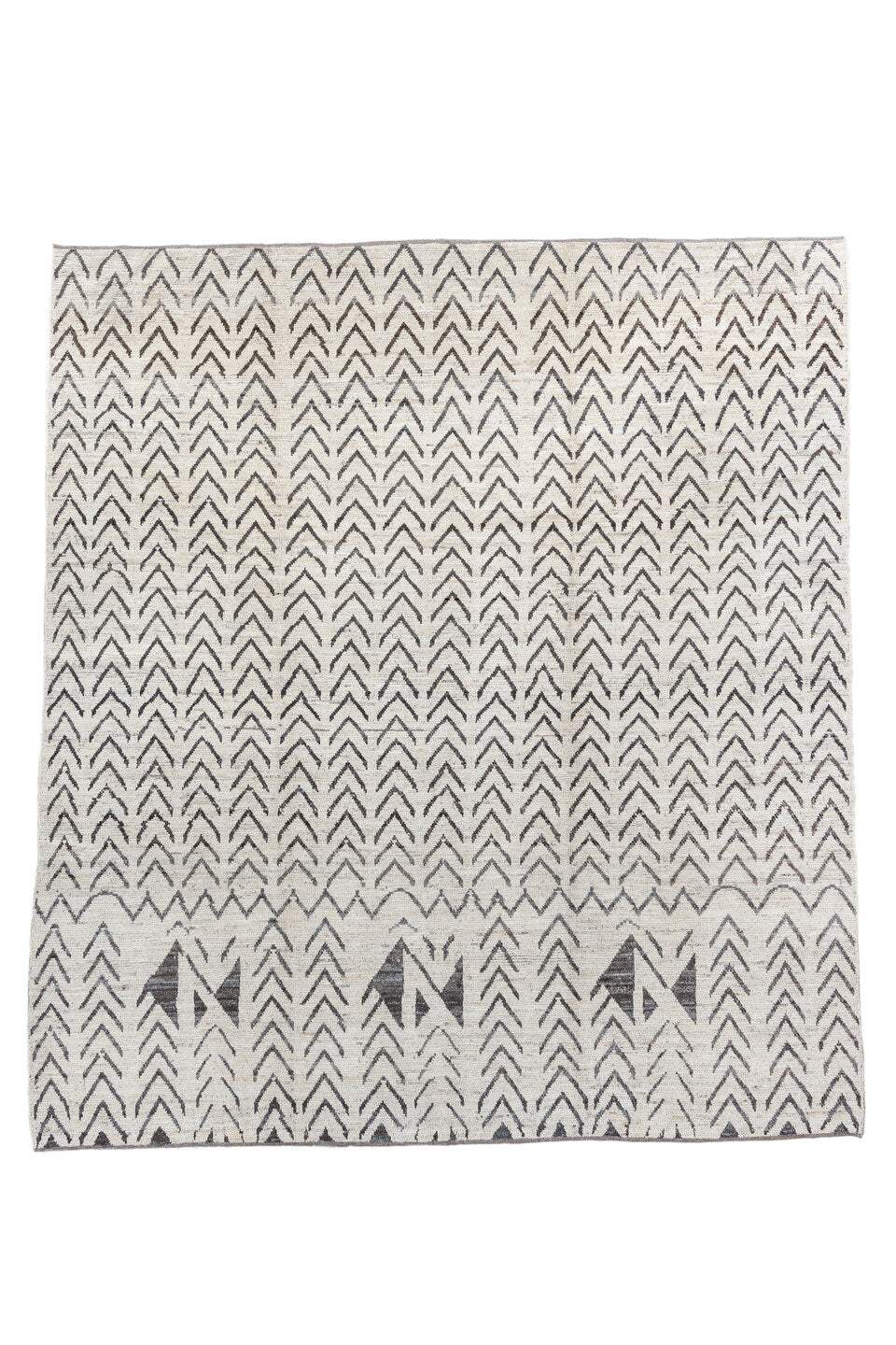 8' x 9' one-of-a-kind handmade vintage Tulu rug. Color palette: black, charcoal, dark gray, dim gray, gainsboro, gray