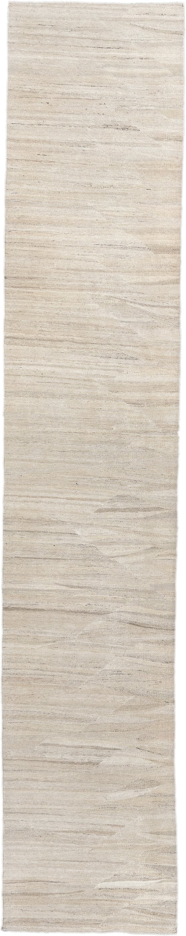 3' x 15' one-of-a-kind handmade vintage Kilim runner rug. Color palette: ivory, cream, beige, taupe, gray