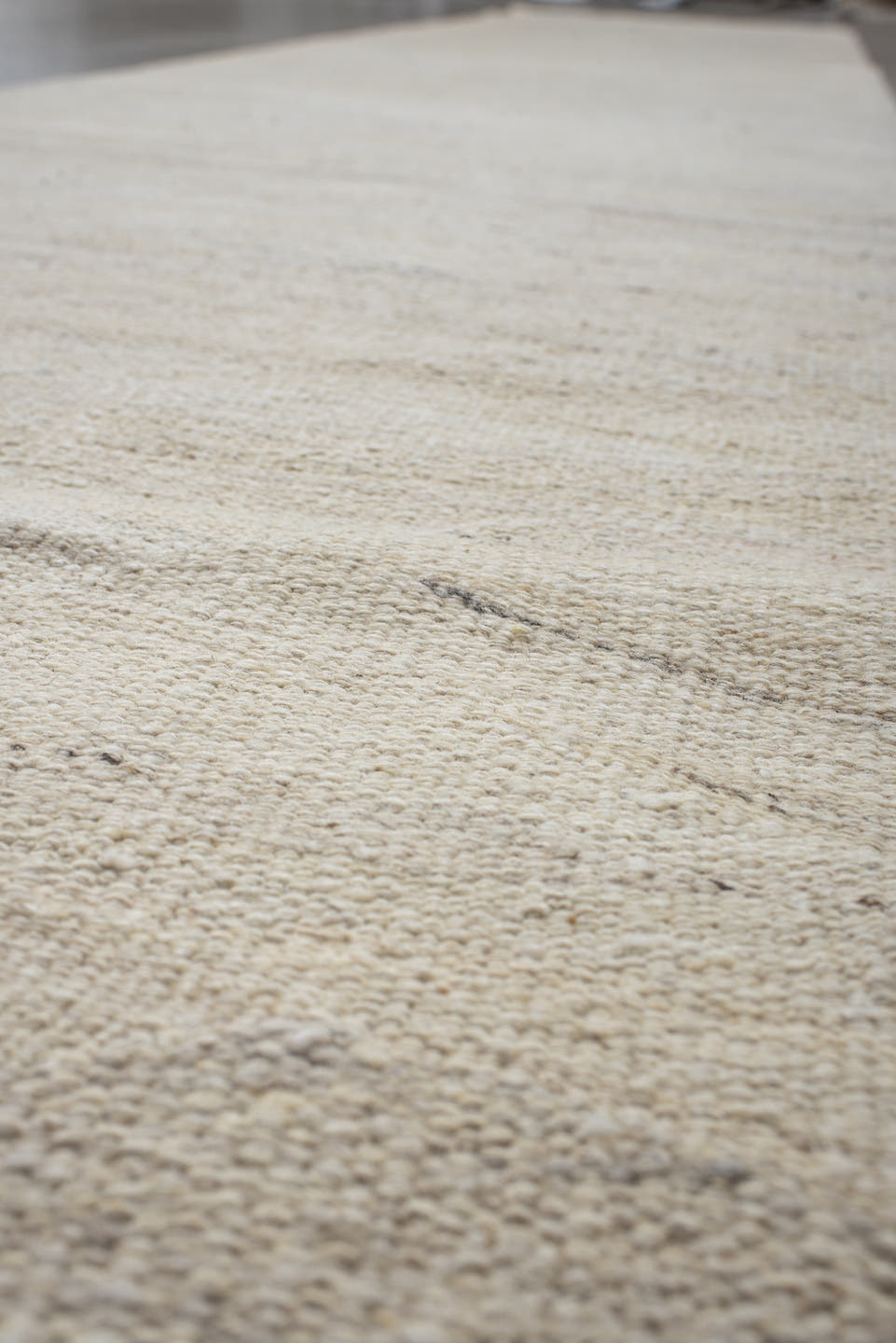 3' x 15' one-of-a-kind handmade vintage Kilim runner rug. Color palette: ivory, cream, beige, taupe, gray