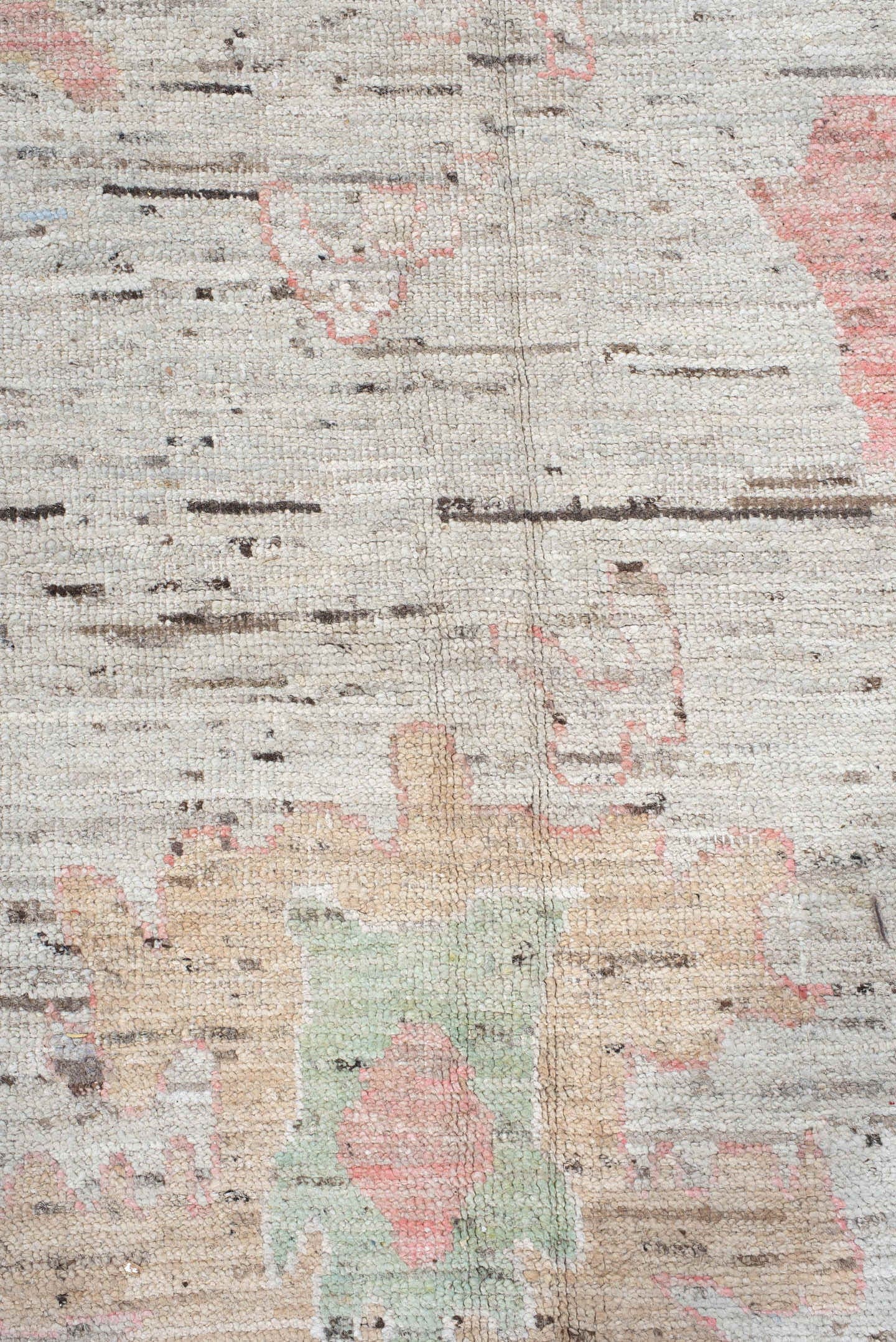 12' x 15' one-of-a-kind handmade vintage Oushak oversize rug. Color palette: light gray, ivory, blush, sage, muted blue